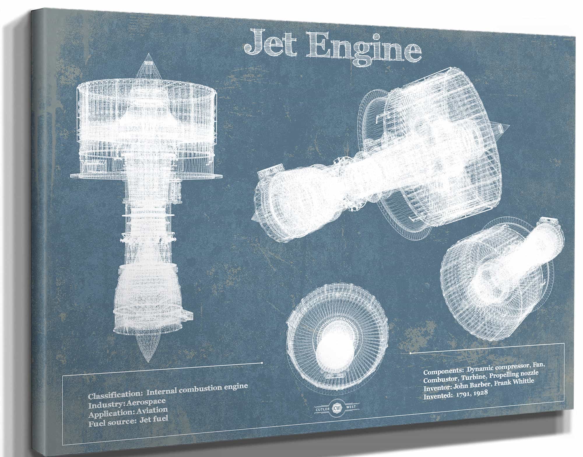 Jet Engine Vintage Original Blueprint Print