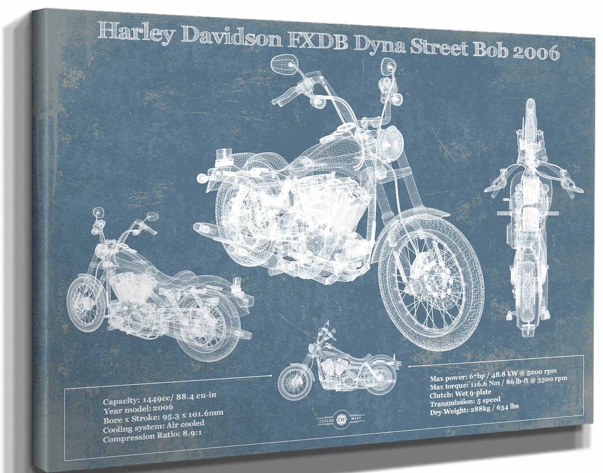 Harley Davidson FXDB Dyna Street Bob 2006 Blueprint Motorcycle Patent Print