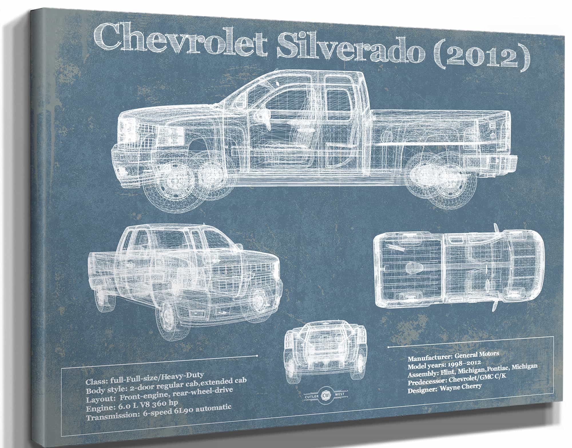 Chevrolet Silverado 2012 Vintage Blueprint Auto Print