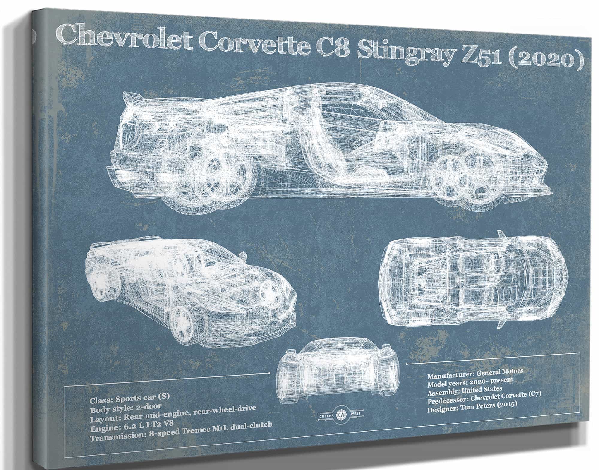 Chevrolet Corvette C8 Stingray Z51 (2020) Blueprint Vintage Auto Patent Print