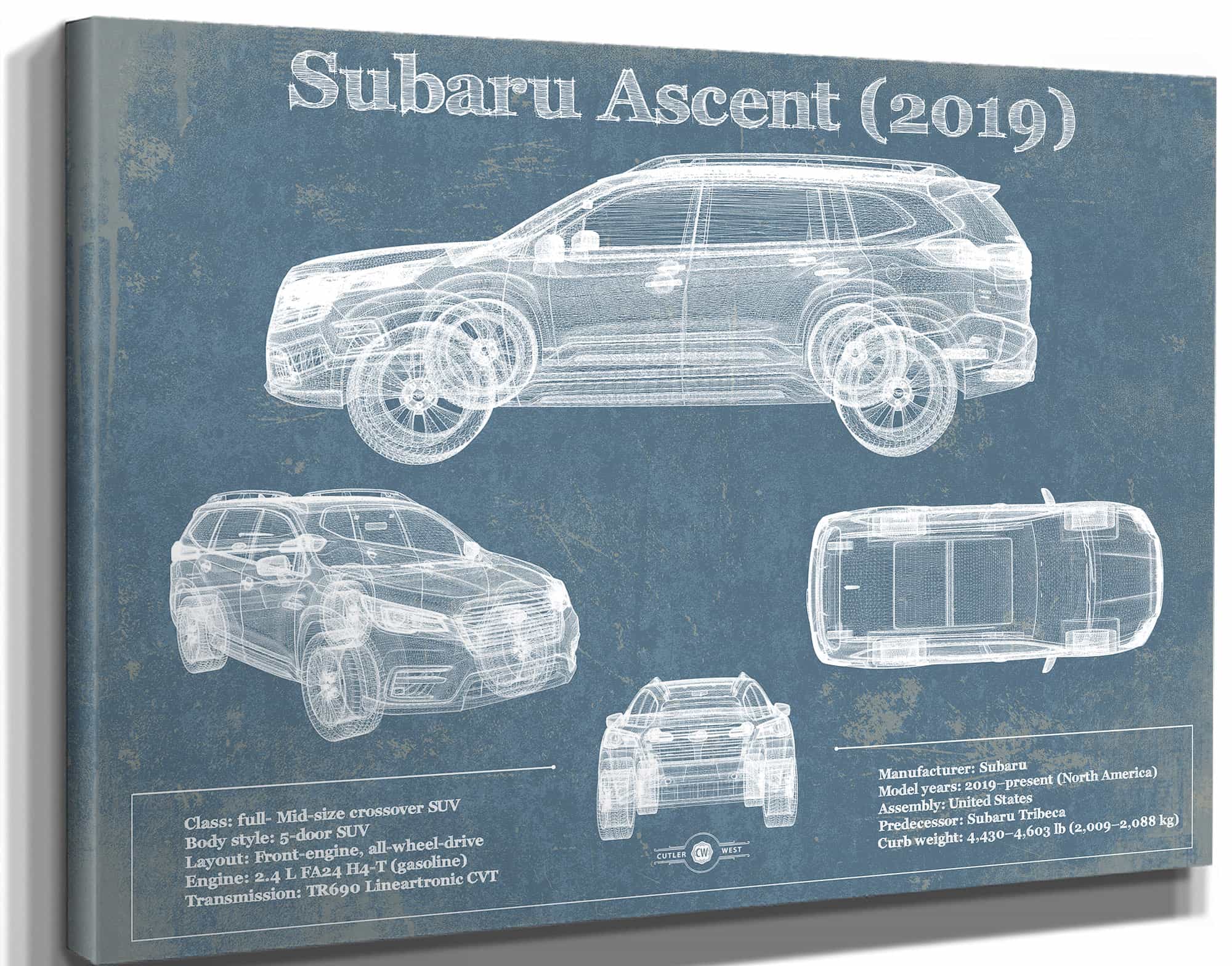 Subaru Ascent 2019 Blueprint Vintage Auto Print