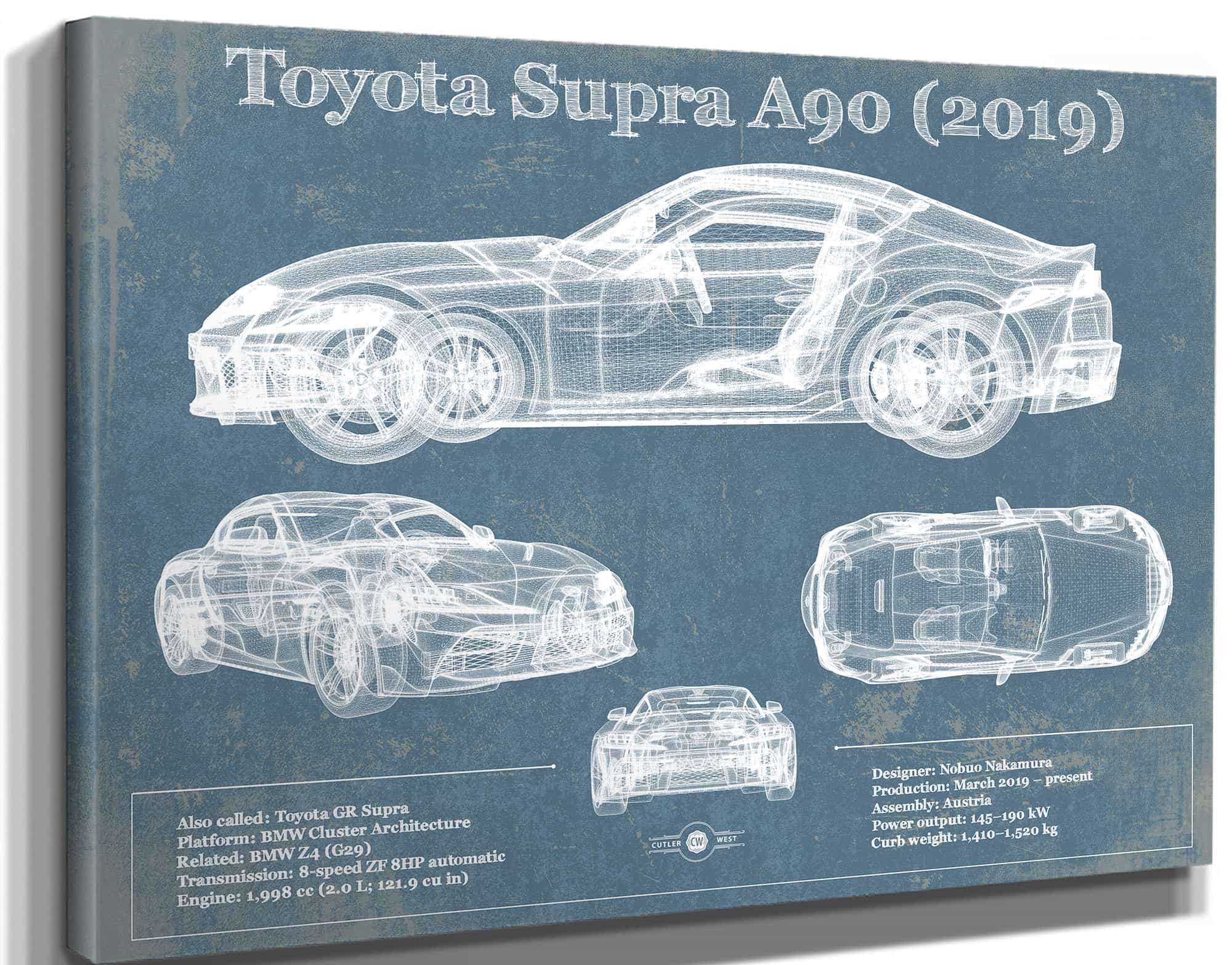 Toyota Supra A90 2019 Blueprint Vintage Auto Print