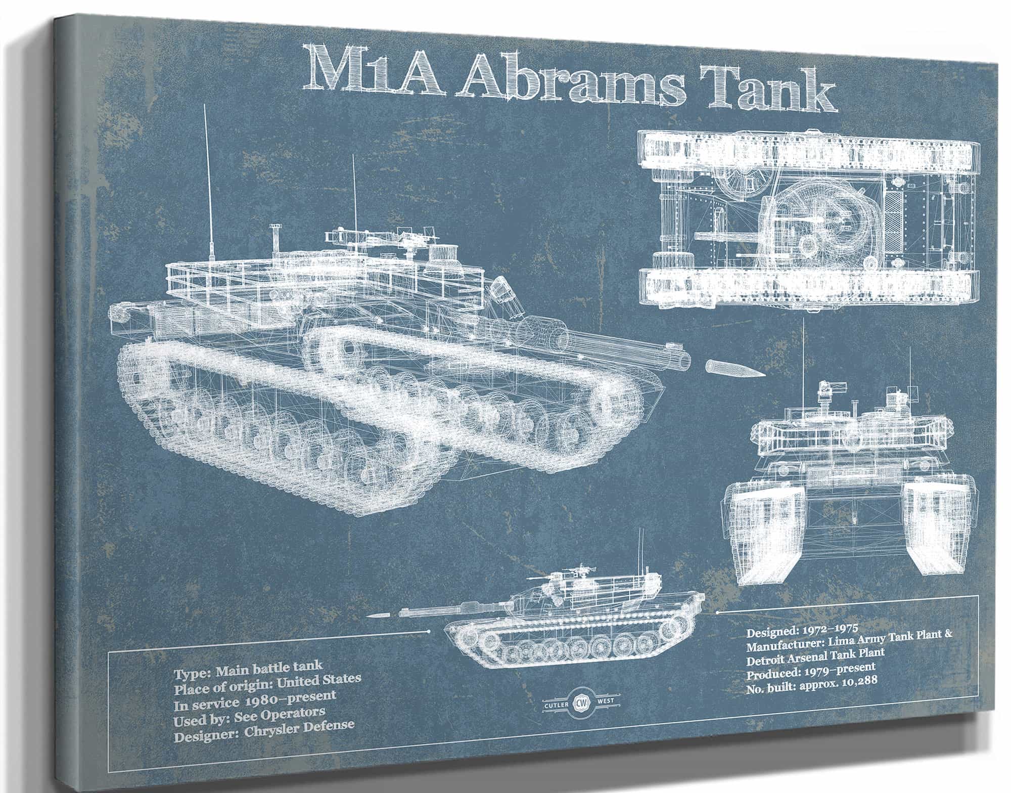 M1A Abrams Tank Vintage Blueprint Print