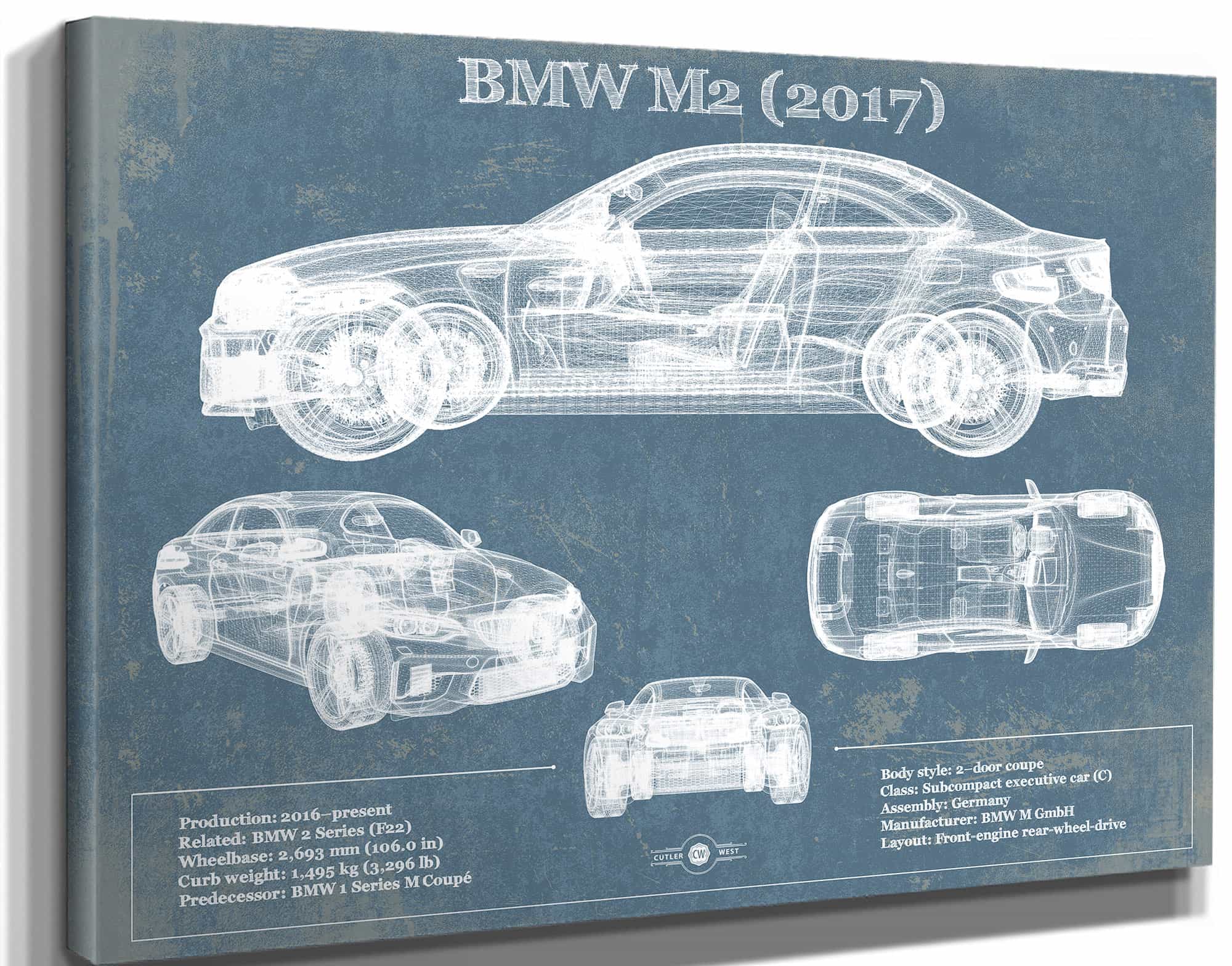 BMW M2 2017 Blueprint Vintage Auto Print