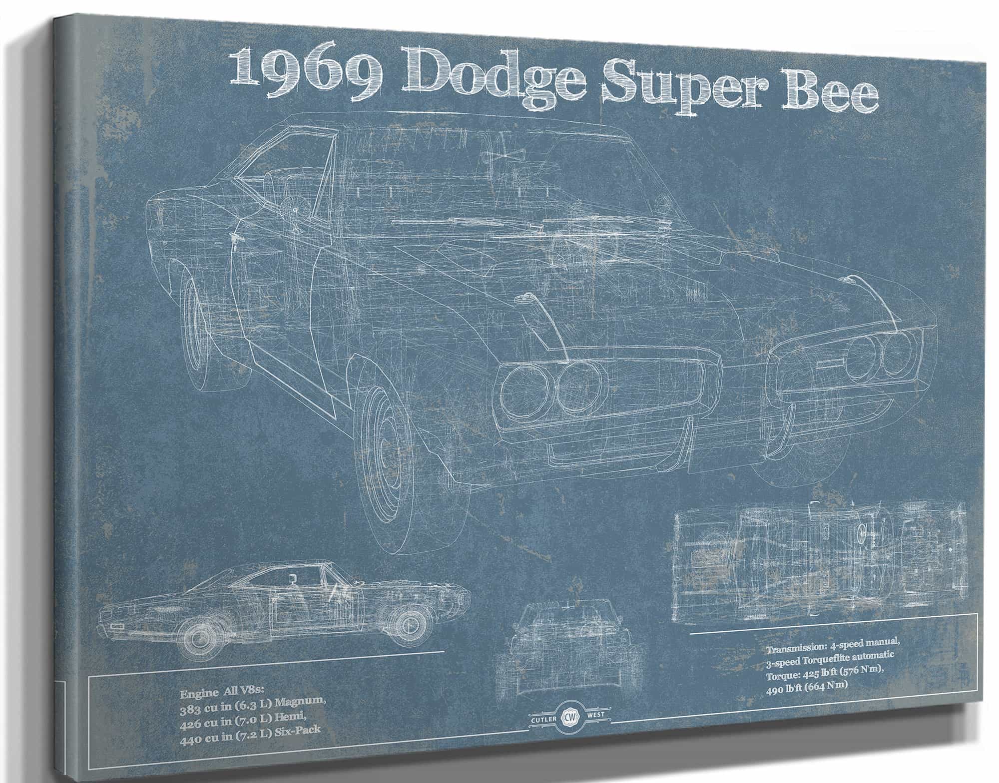 1969 Dodge Super Bee Blueprint Vintage Auto Print