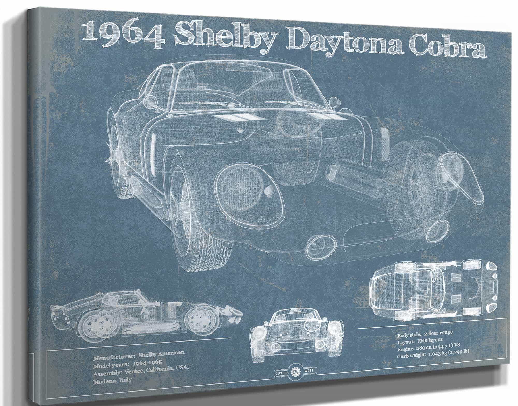 64' Shelby Cobra Daytona Blueprint Vintage Auto Print