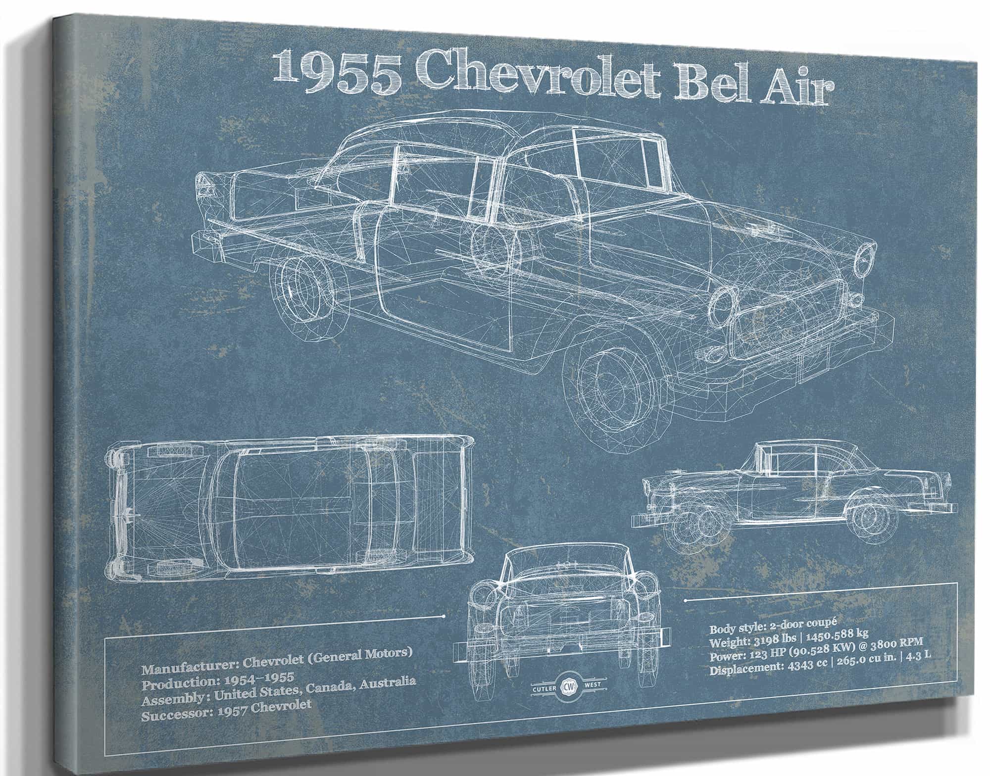 1955 Chevrolet Bel Air Blueprint Vintage Auto Print