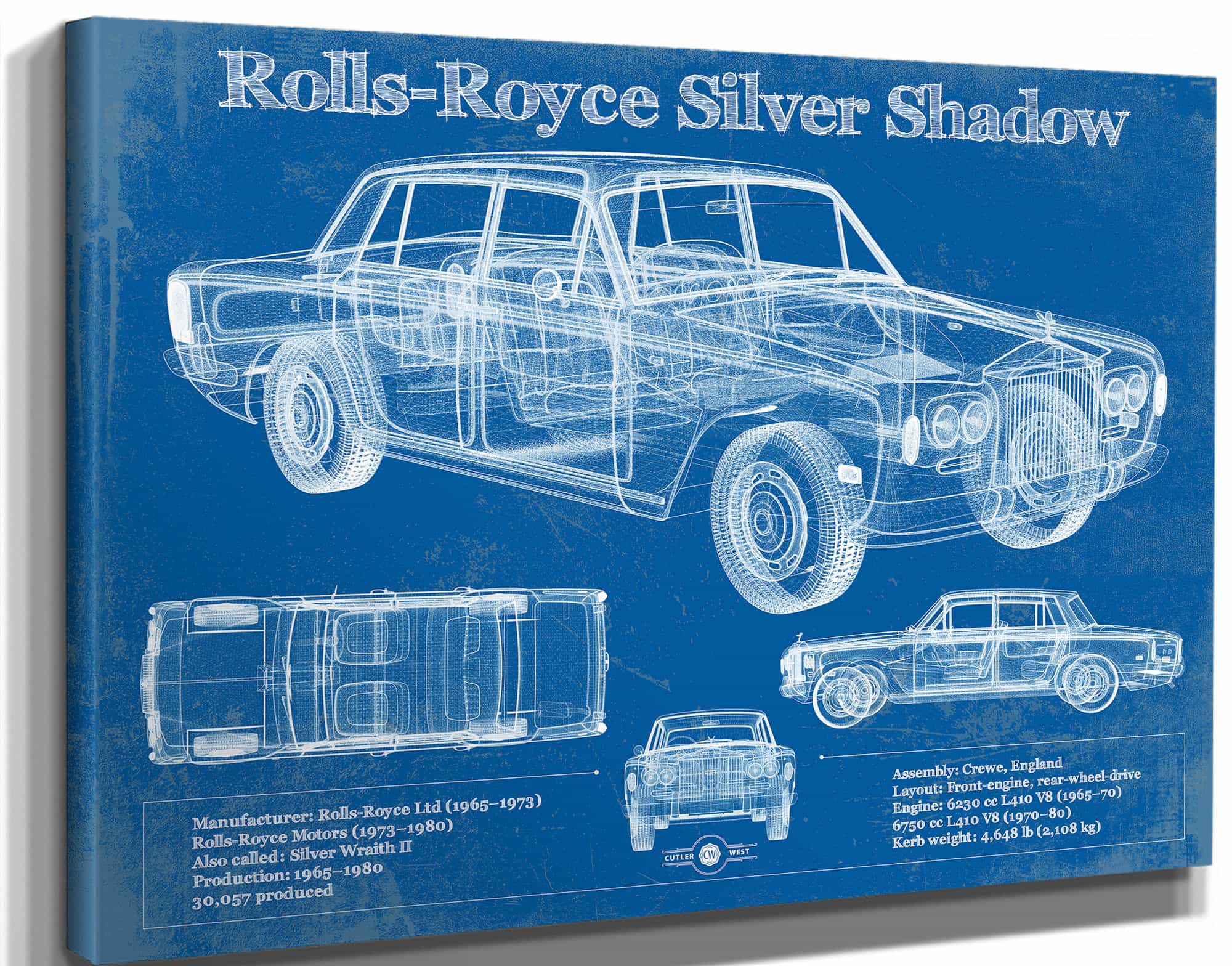 Rolls Royce Silver Shadow Vintage Blueprint Auto Print