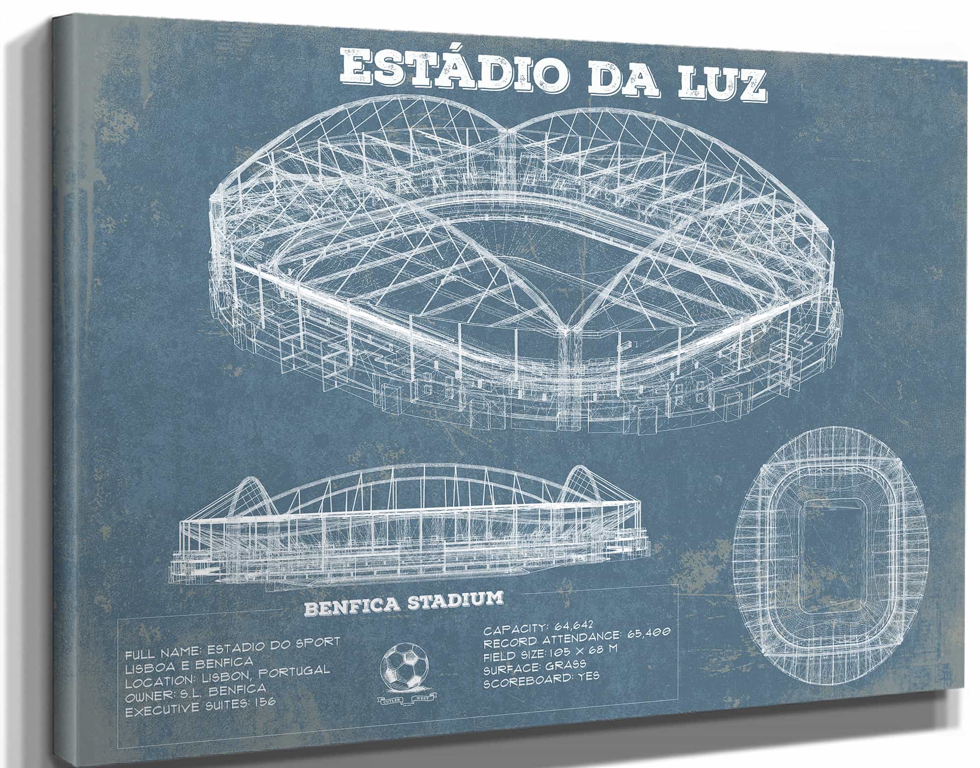 Estudio da Luz (Benfica Stadium) - Portugal National Football Team Blueprint Vintage Soccer Print