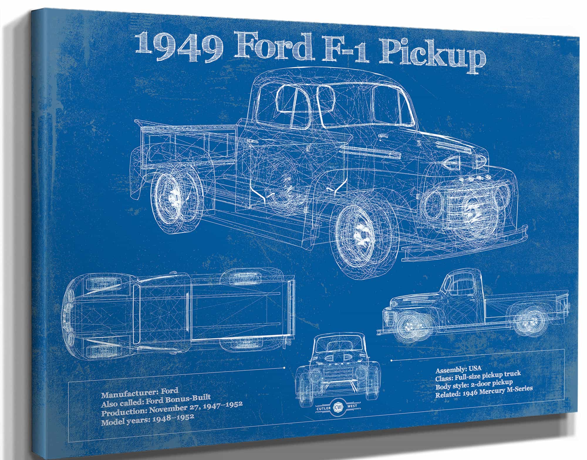 1949 Ford F-1 Pickup Vintage Blueprint Auto Print