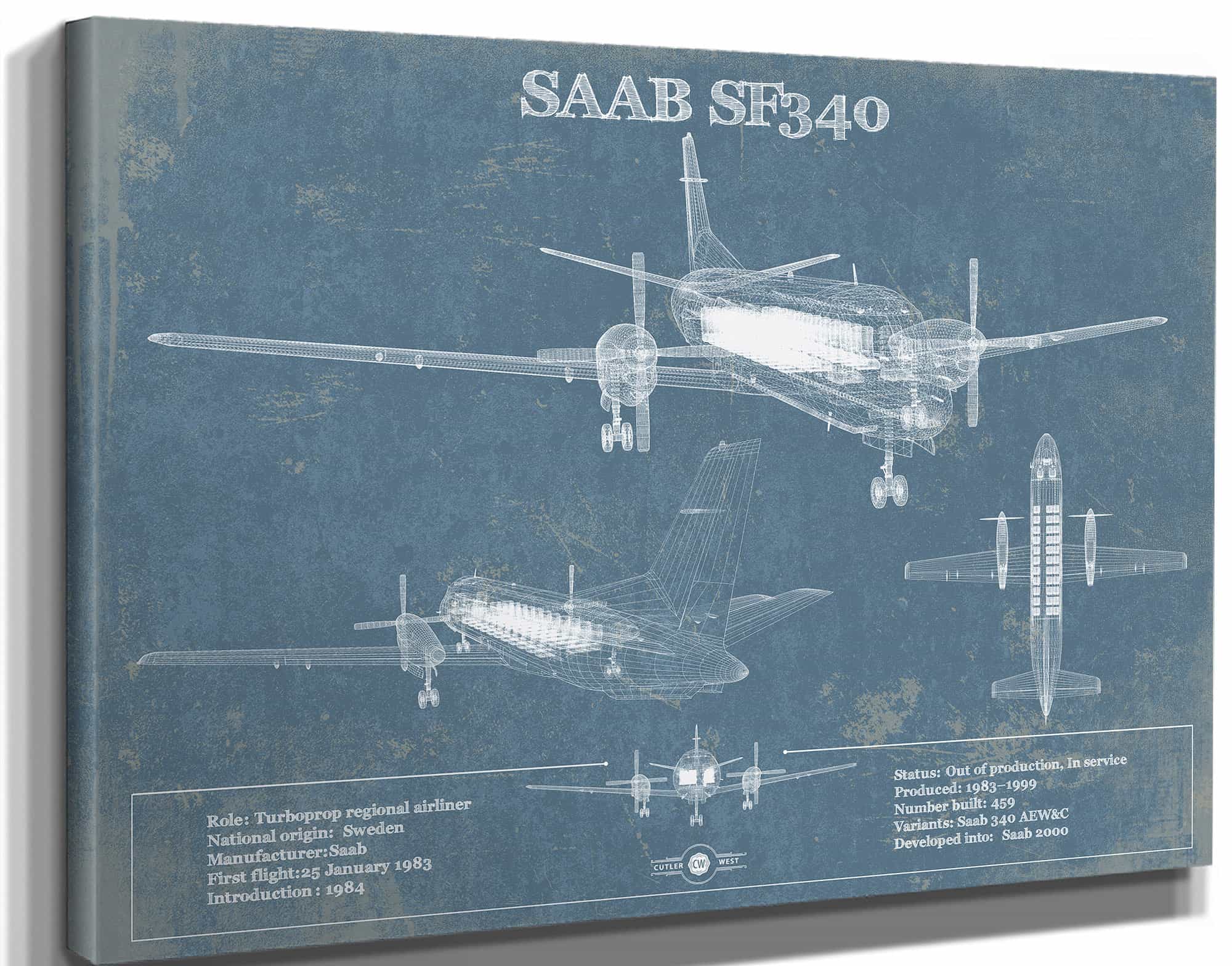 Saab 340 Turboprop Original Blueprint Art