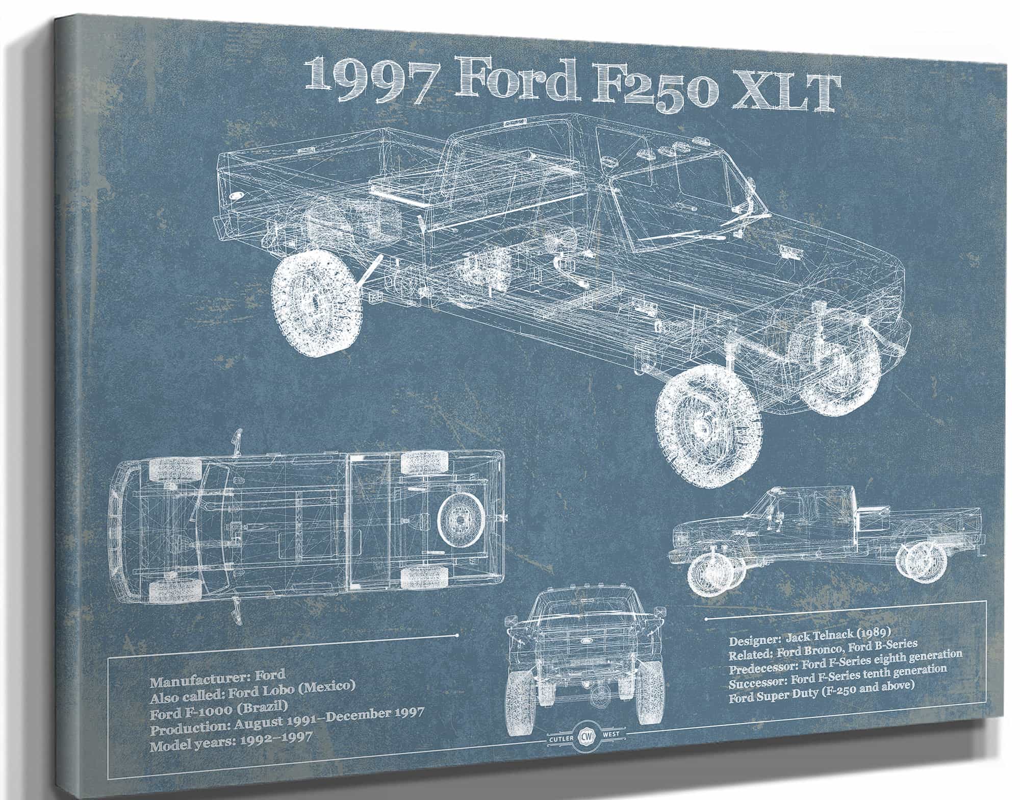 1997 Ford F250 XLT Crew Cab Vintage Blueprint Auto Print