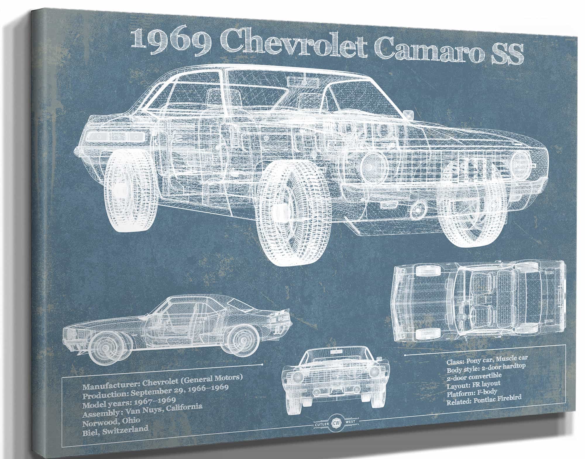 1969 Chevrolet Camaro SS Original Vintage Car Print