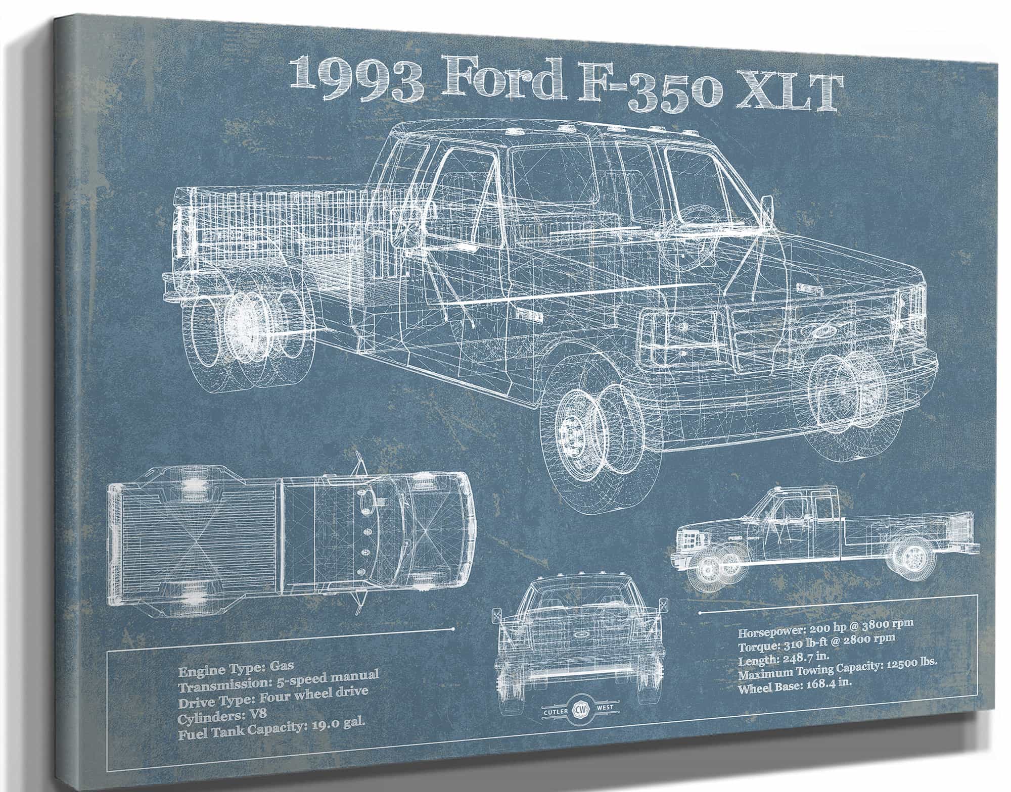 1993 Ford F-350 XLT Vintage Blueprint Auto Print