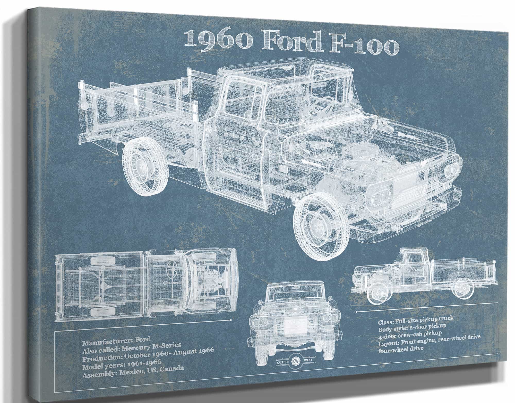 1960 Ford F-100 Blueprint Vintage Auto Print