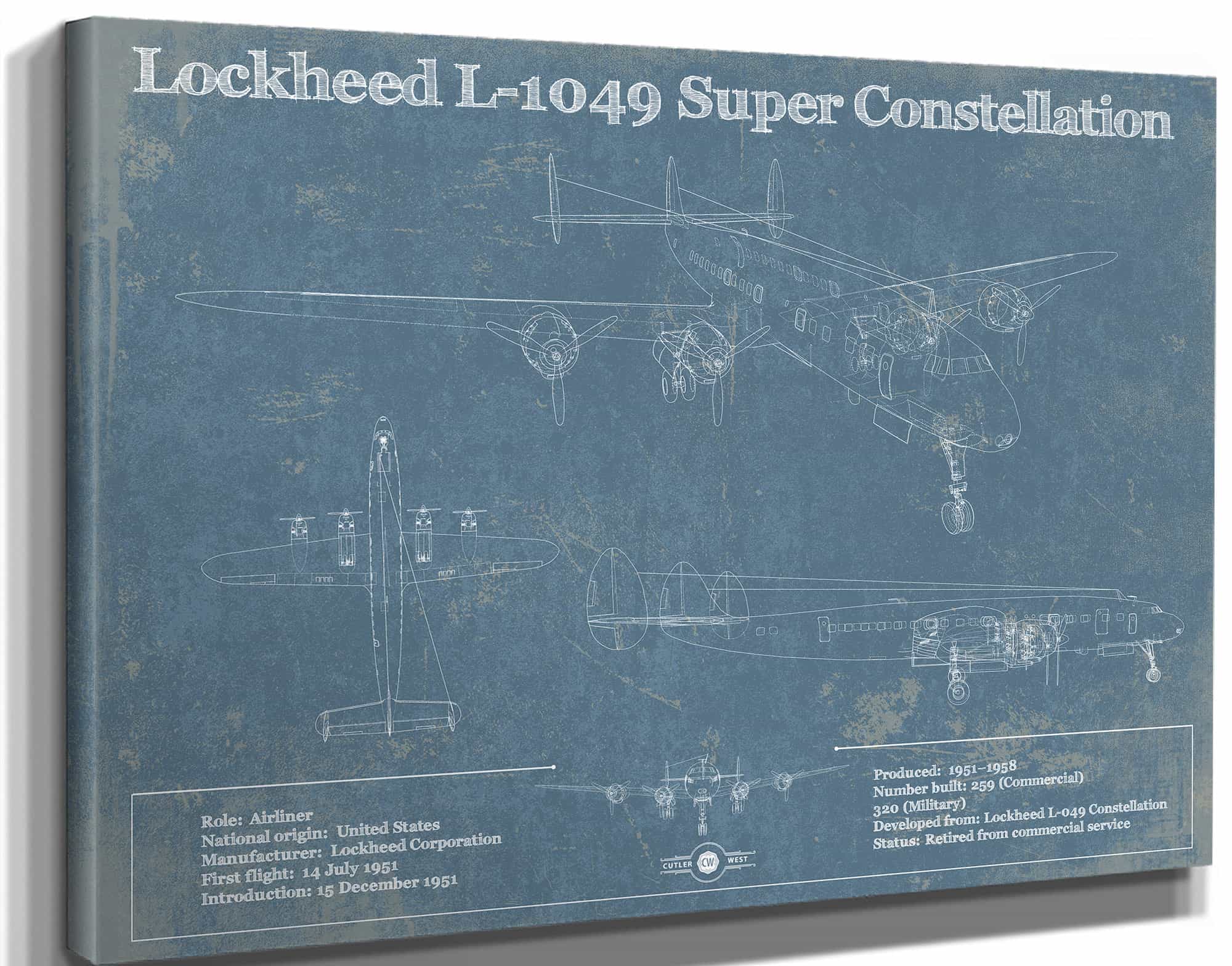 Lockheed L-1049 Super Constellation Vintage Blueprint Airplane Print