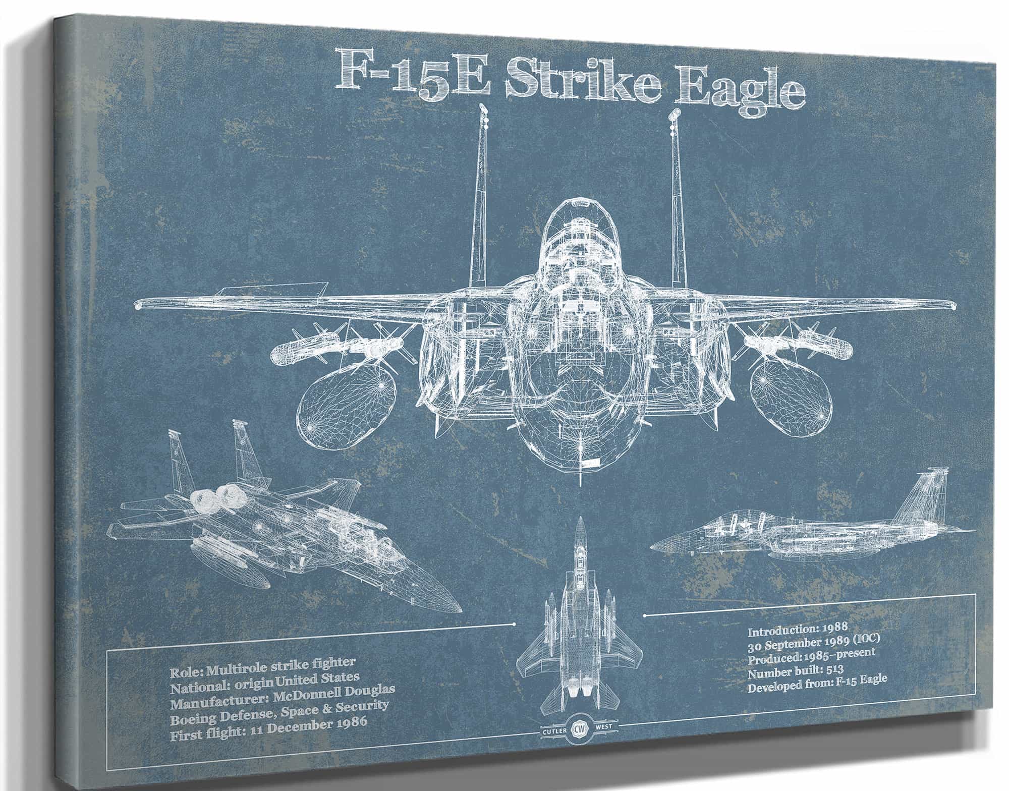 McDonnell Douglas F-15E Strike Eagle Vintage Aviation Blueprint Military Print - Custom Name and Squadron Text