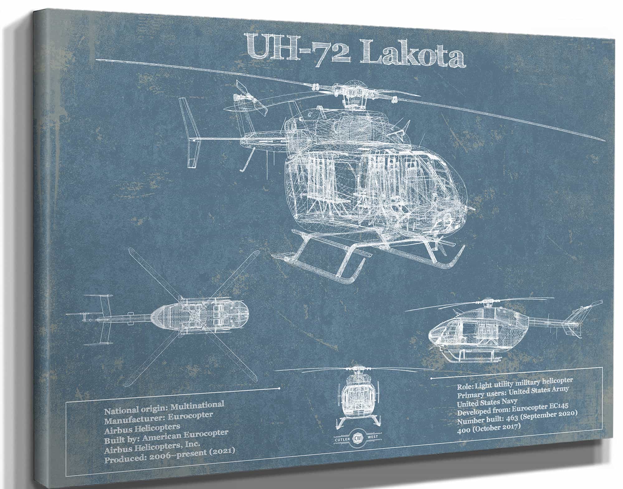 UH-72 Lakota Helicopter Vintage Aviation Blueprint Military Print