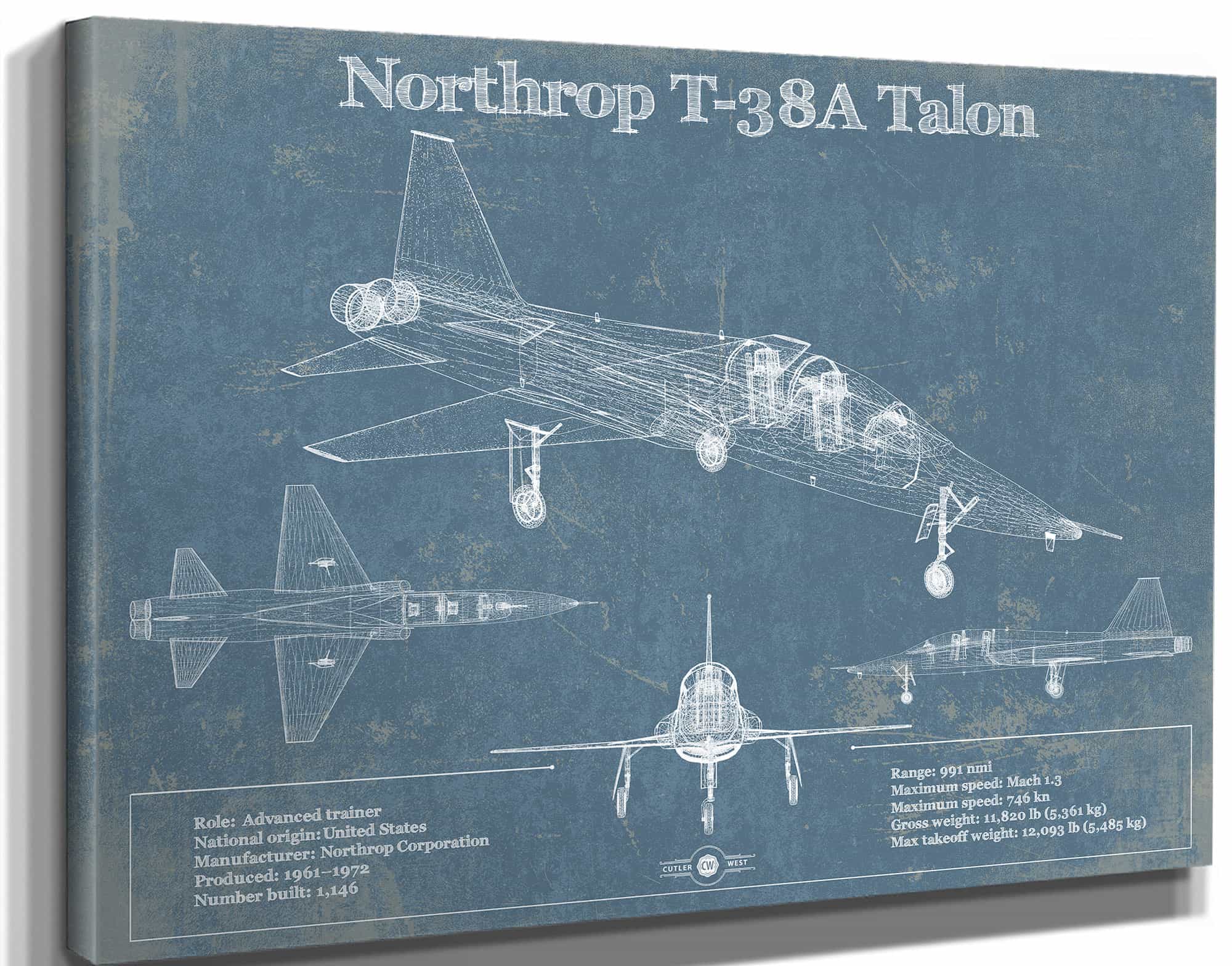 Northrop T-38A Talon Patent Blueprint Original Military Wall Art