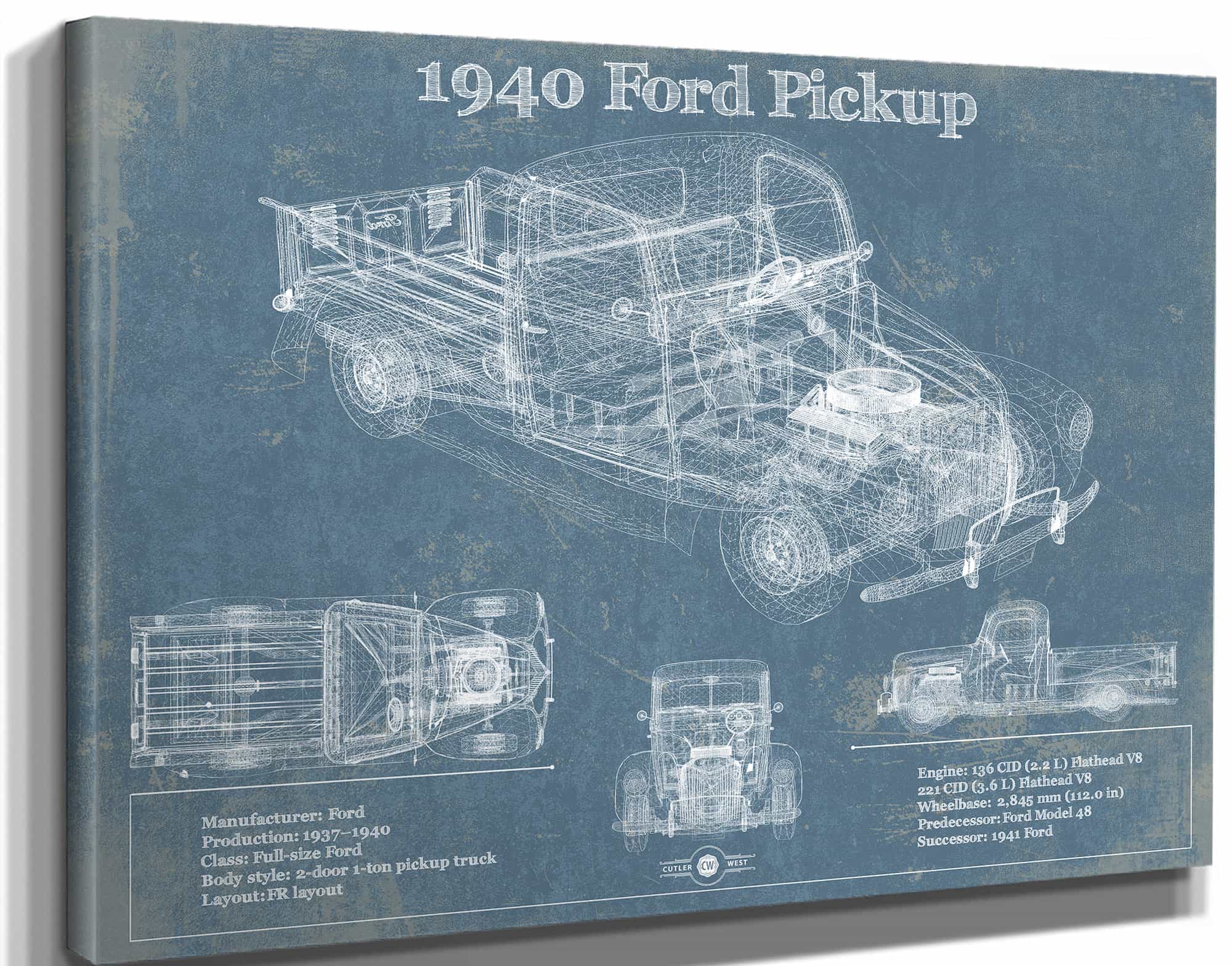 1940 Ford Pickup Vintage Blueprint Auto Print