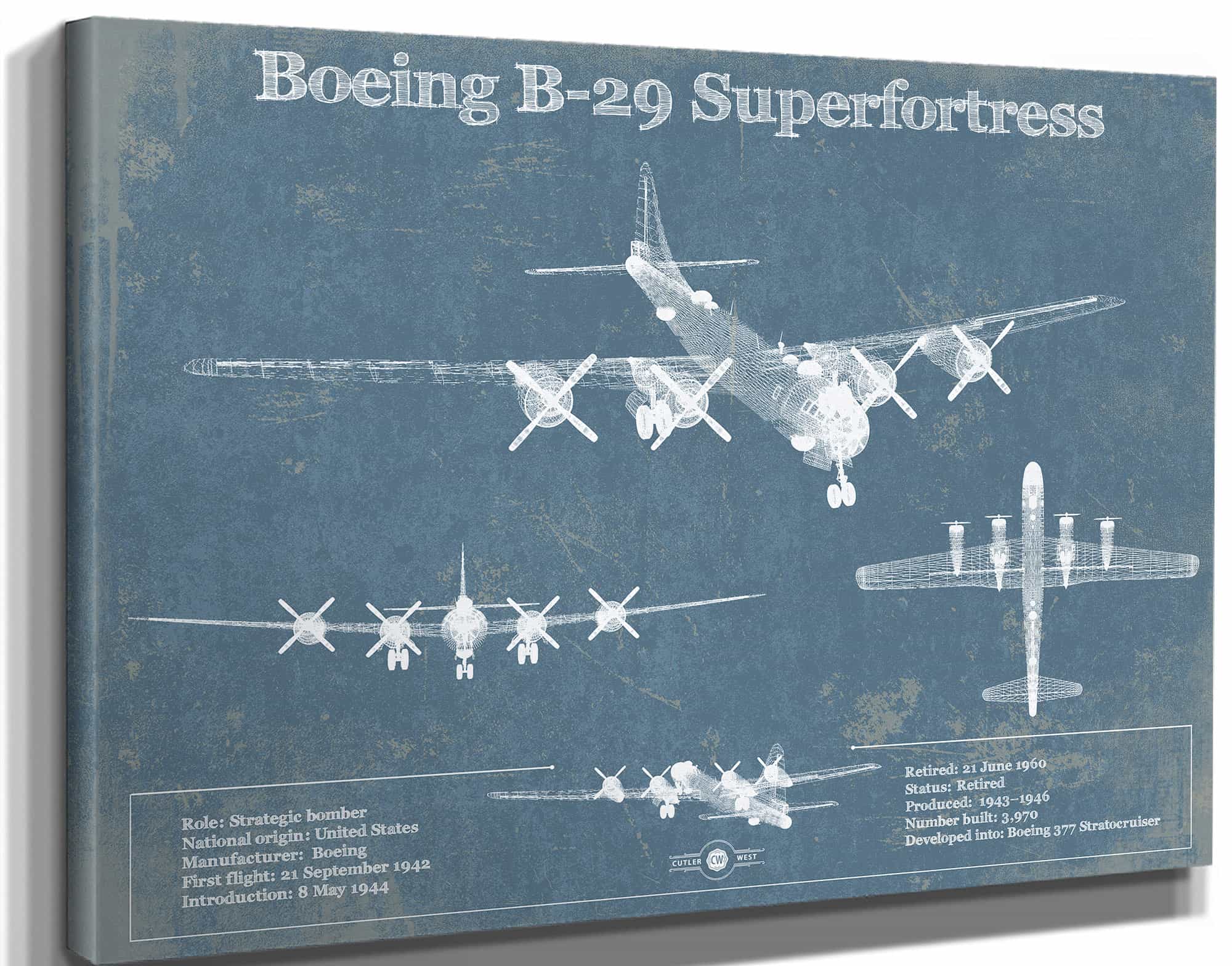 Boeing B-29 Superfortress Patent Blueprint Original Military Wall Art