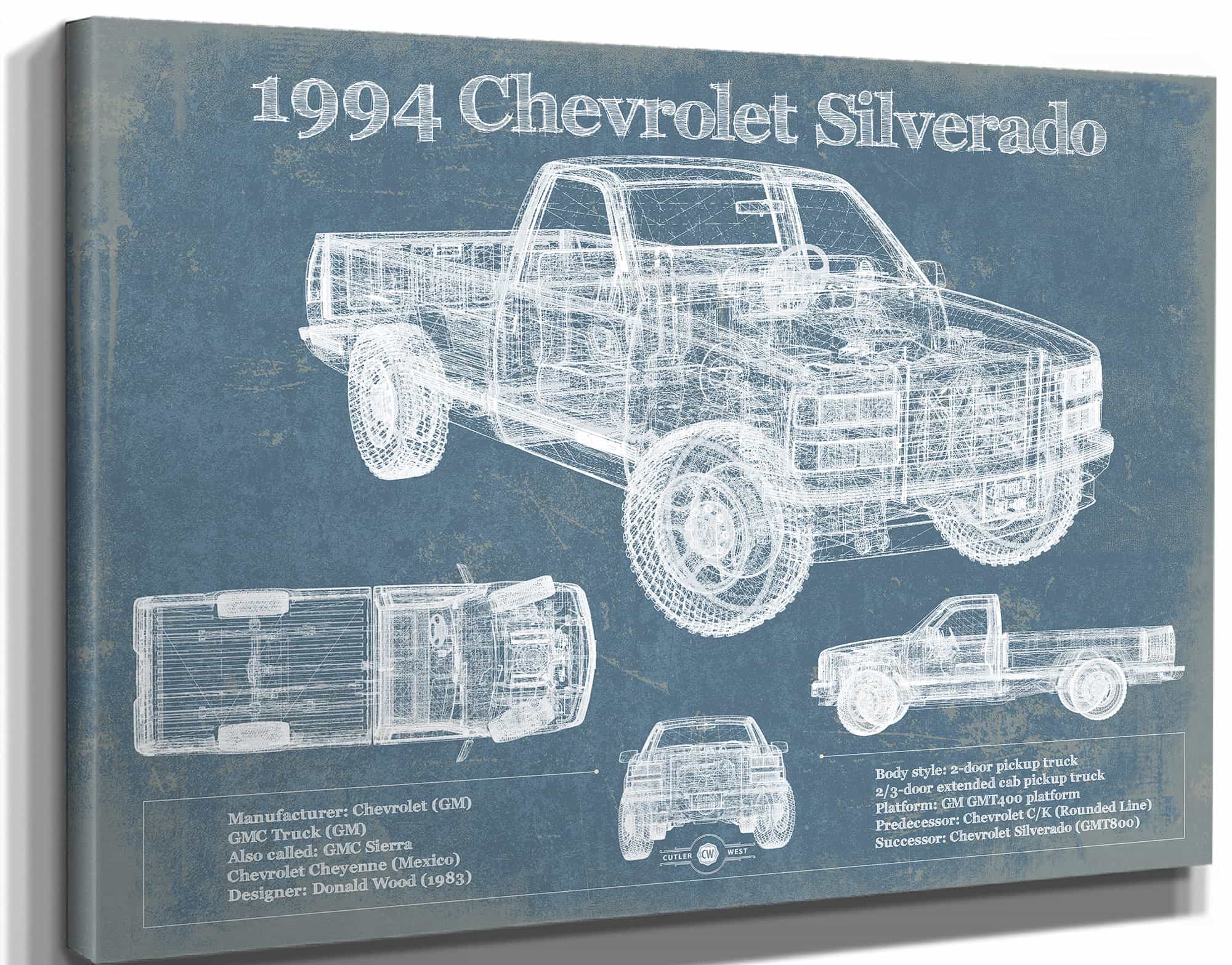 1994 Chevrolet Silverado 1500 Vintage Blueprint Auto Print