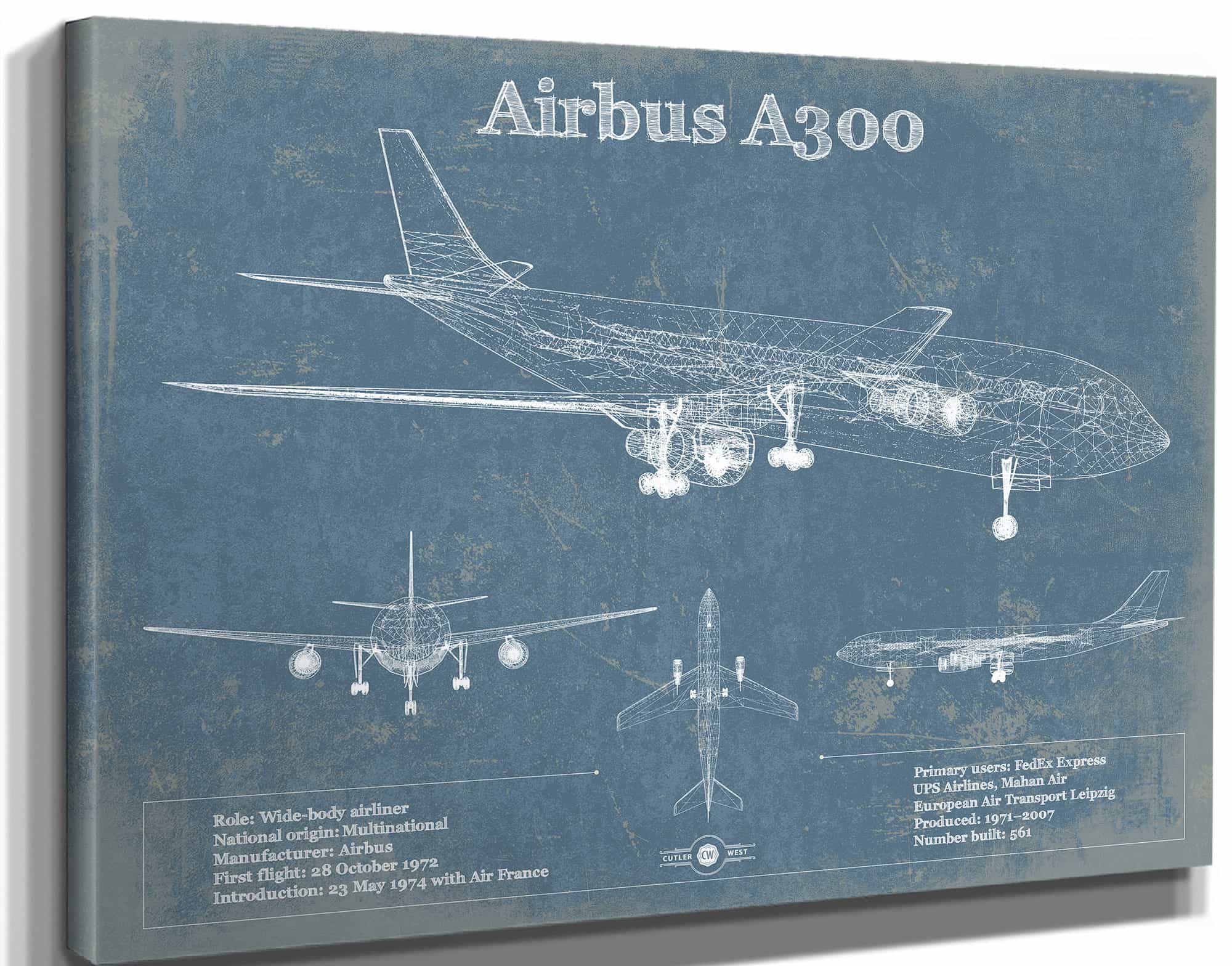 Airbus A300 Vintage Aviation Blueprint Print