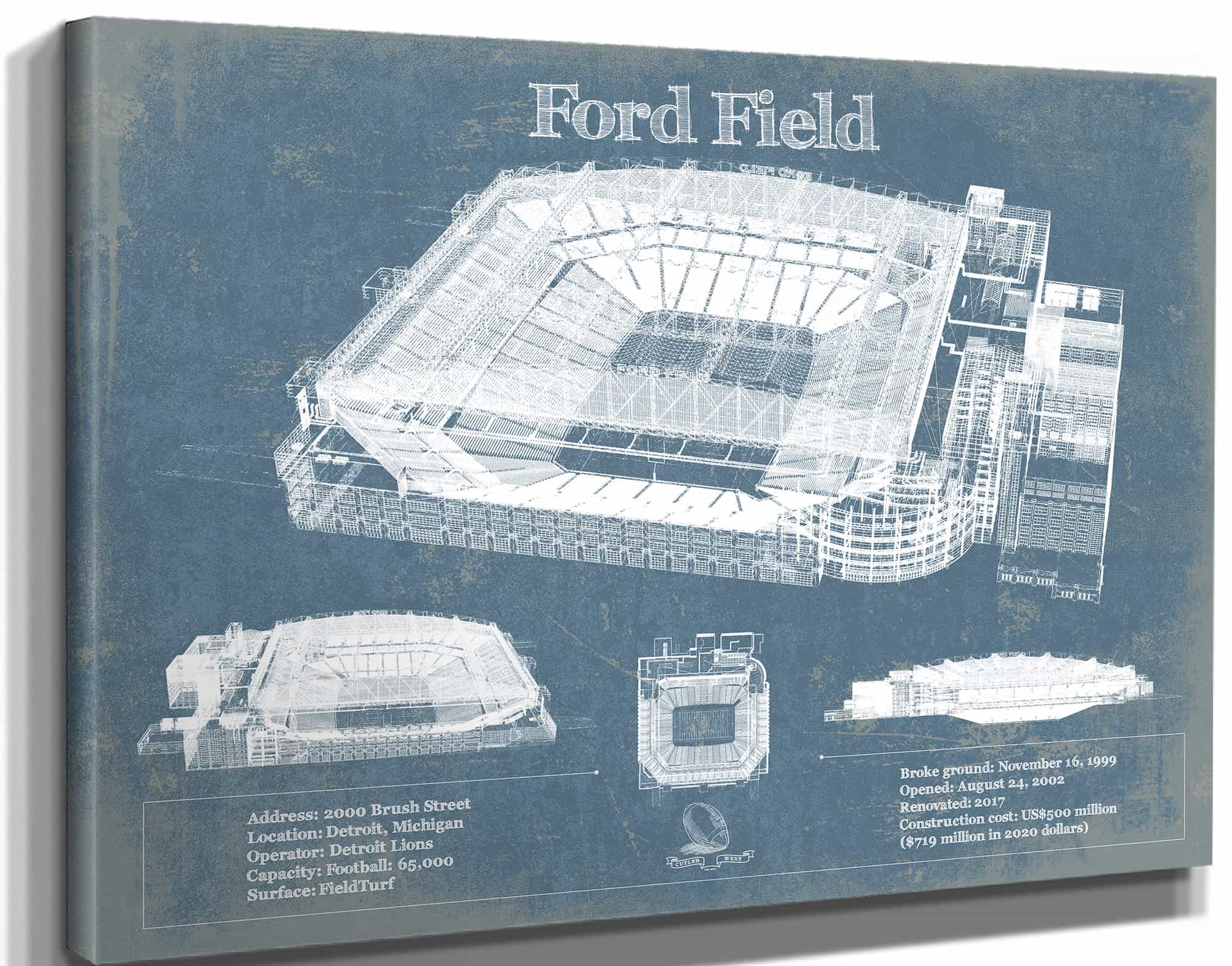 Ford Field - Detroit Lions NFL Vintage Football Print