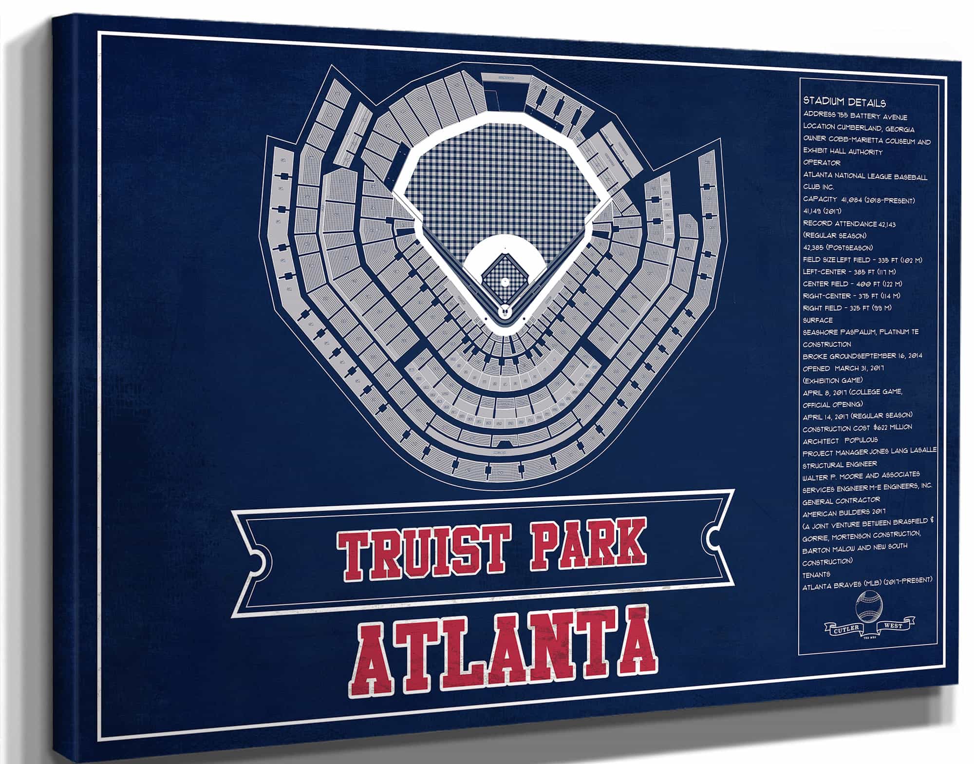 Turner Field - Atlanta Braves (MLB) Team Color Vintage Baseball Print