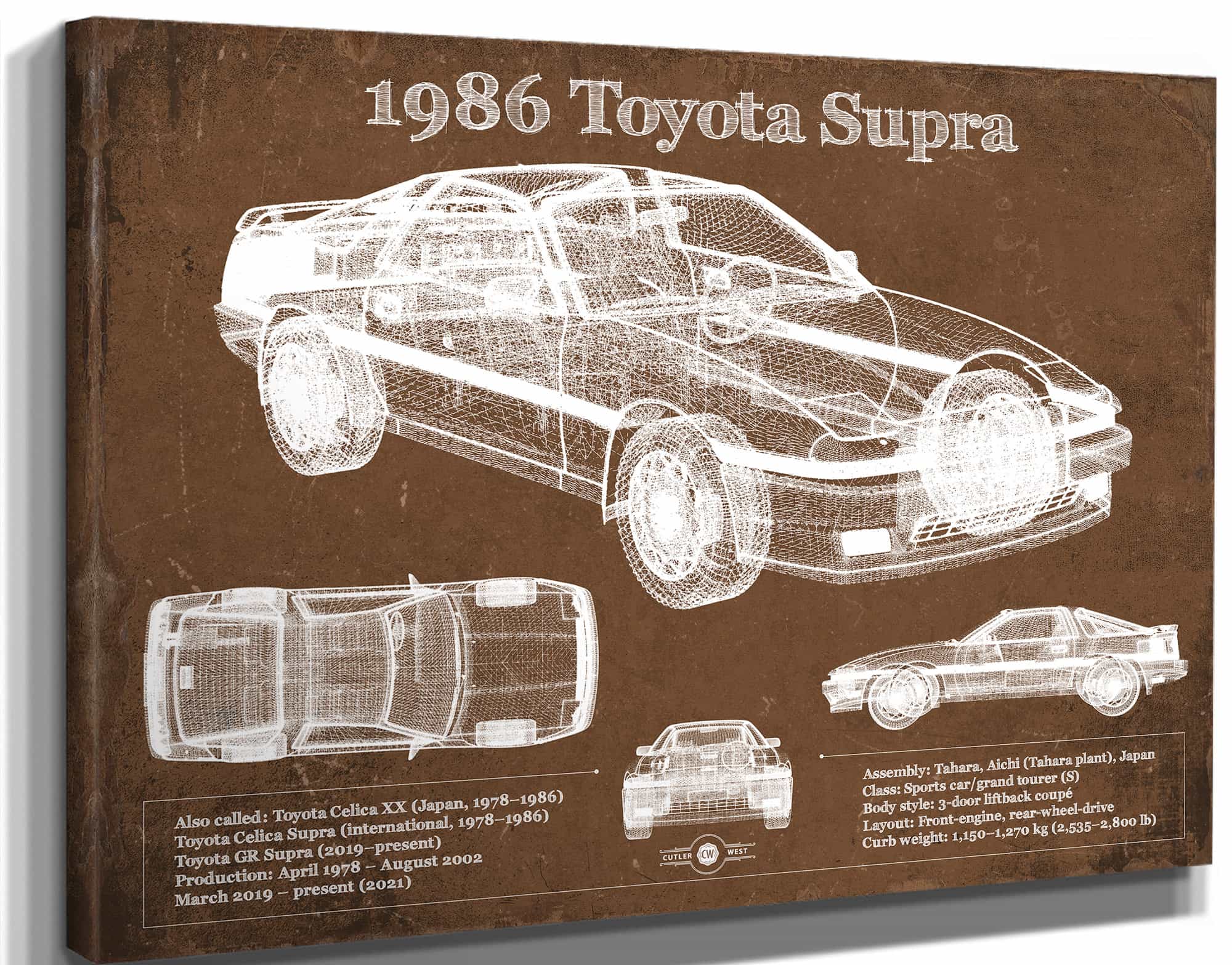 1986 Toyota Supra Vintage Blueprint Auto Print