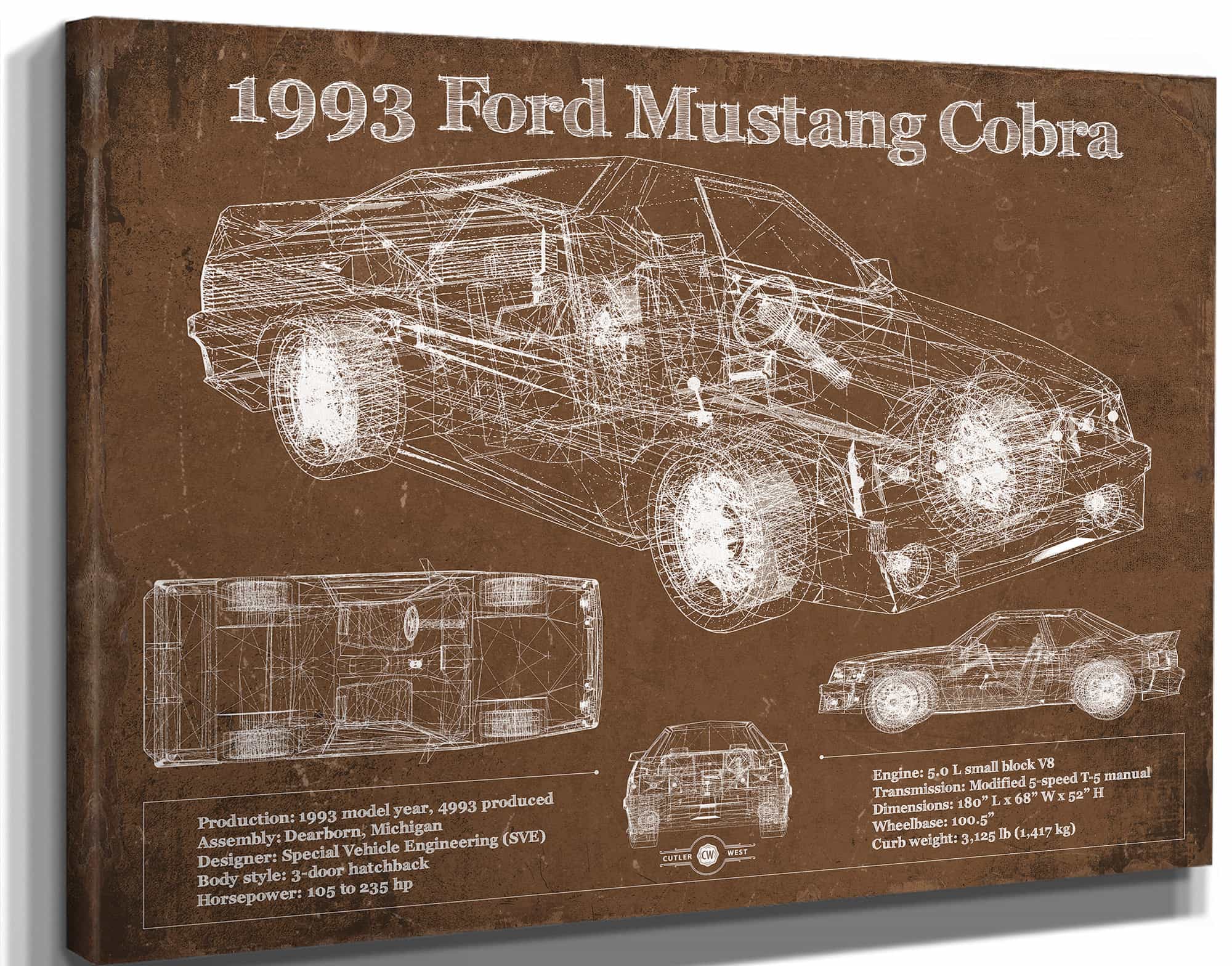 1993 Ford Mustang Cobra Vintage Blueprint Auto Print