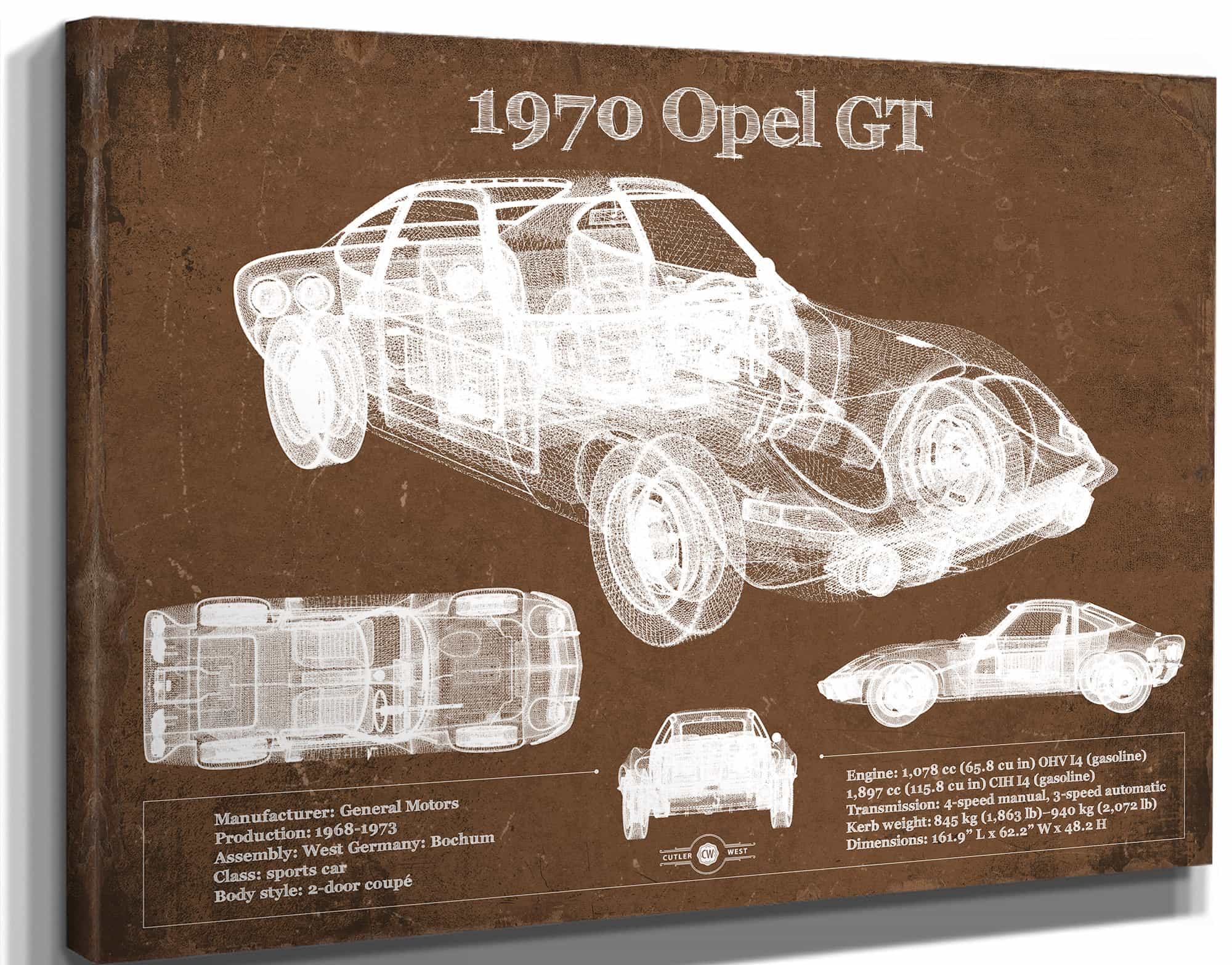 1970 Opel GT Original Vintage Car Print