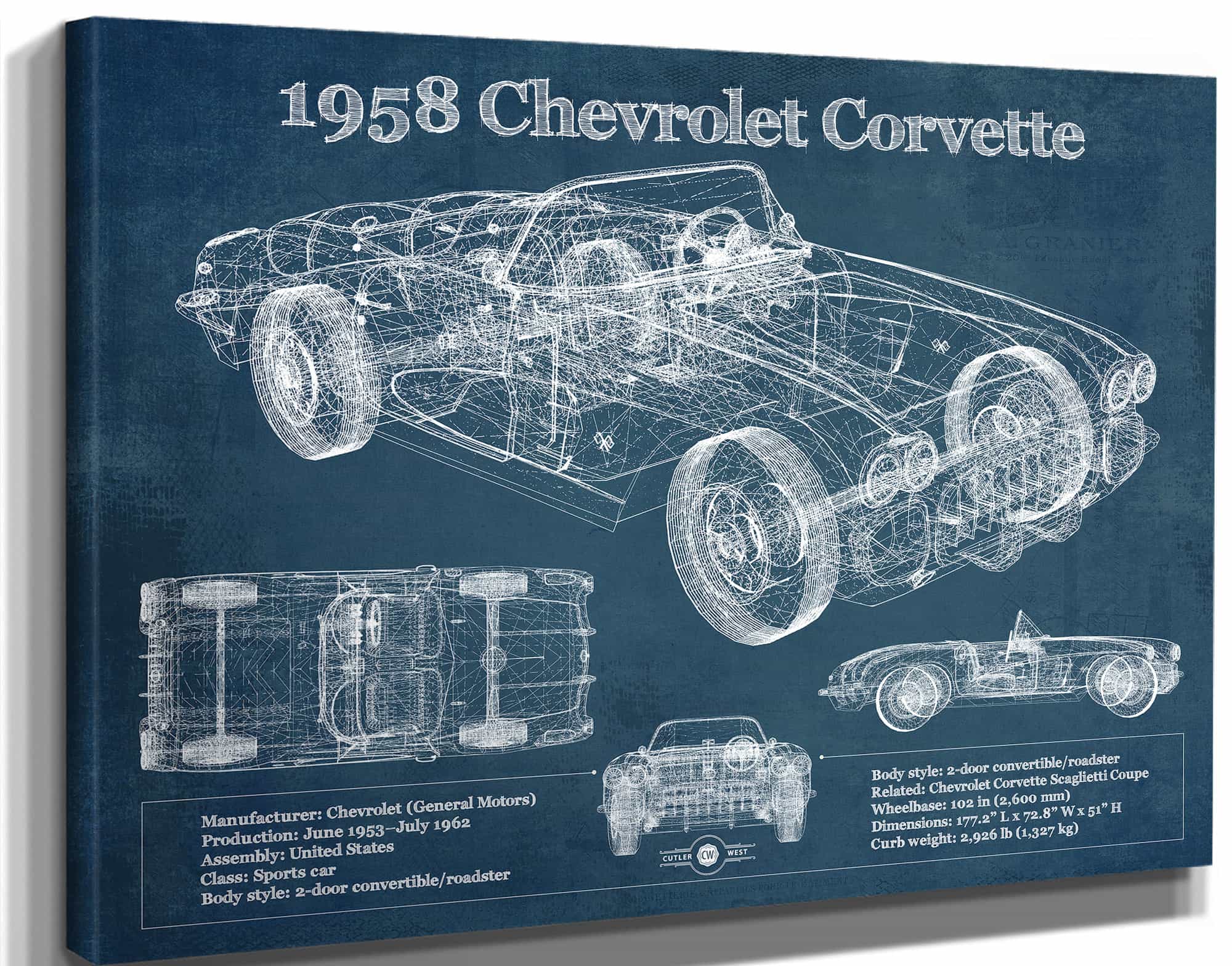1958 Chevrolet Corvette C1 Blueprint Vintage Auto Print