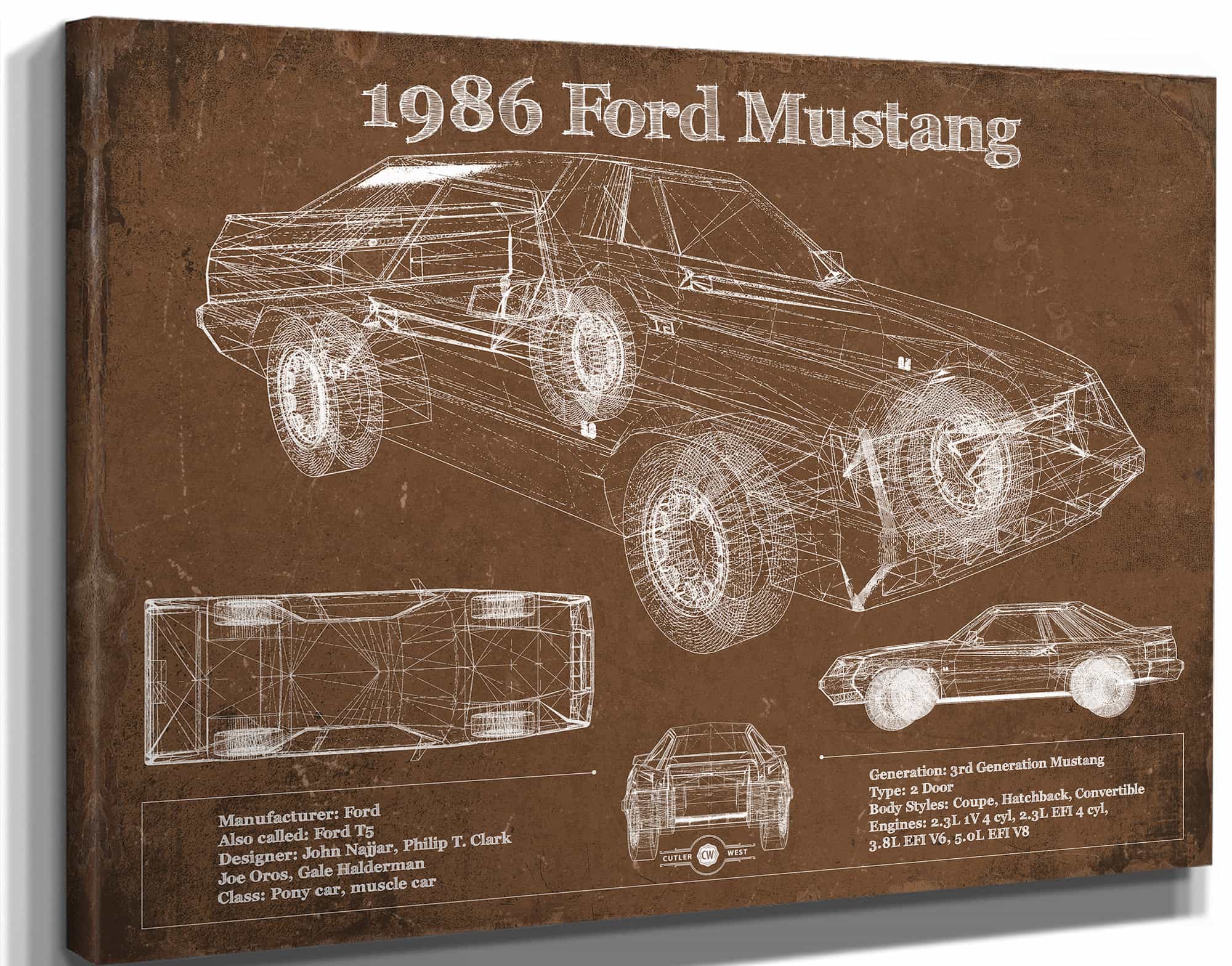 1986 Ford Mustang GT Blueprint Vintage Auto Print