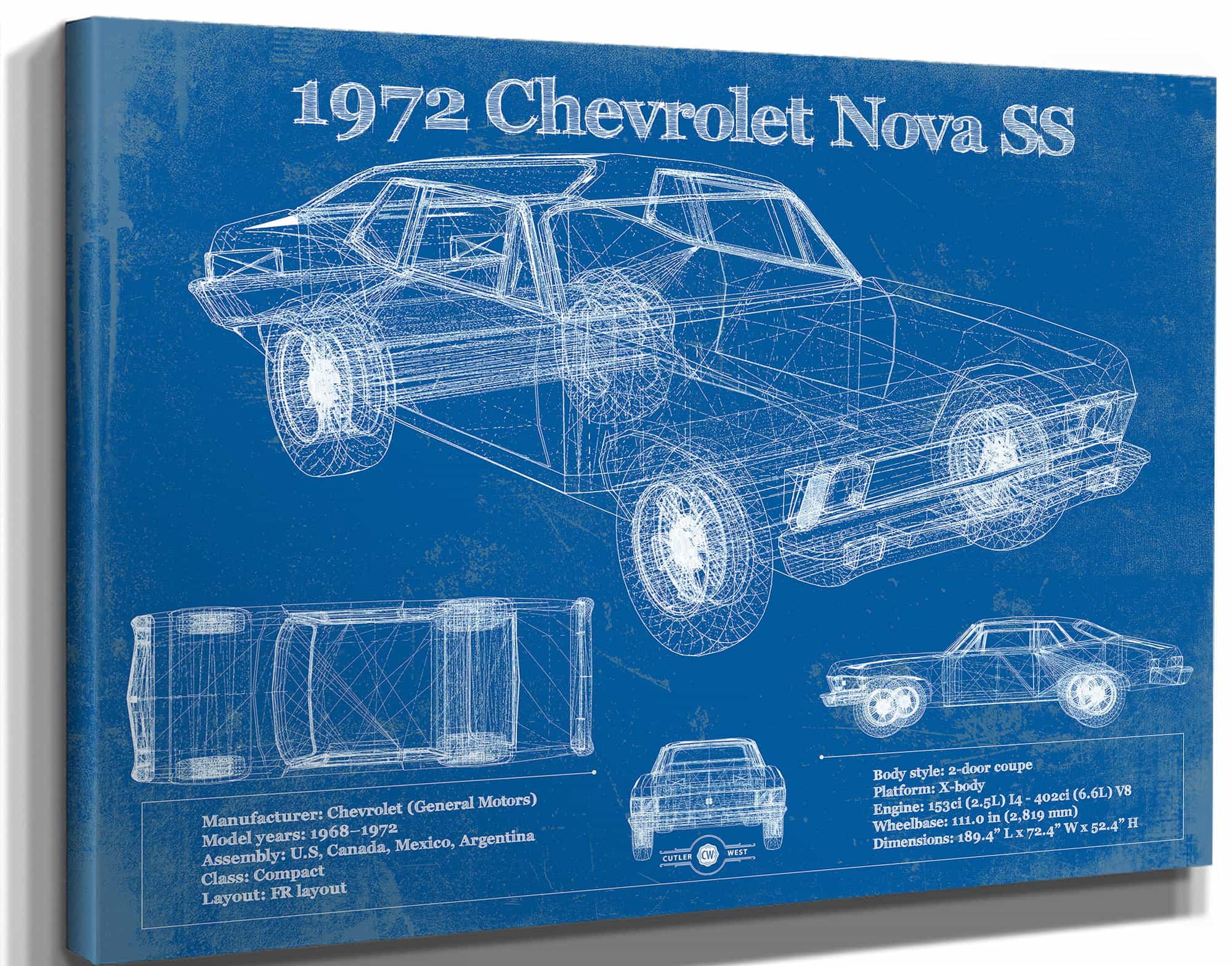 1972 Chevrolet Nova SS Blueprint Vintage Auto Patent Print