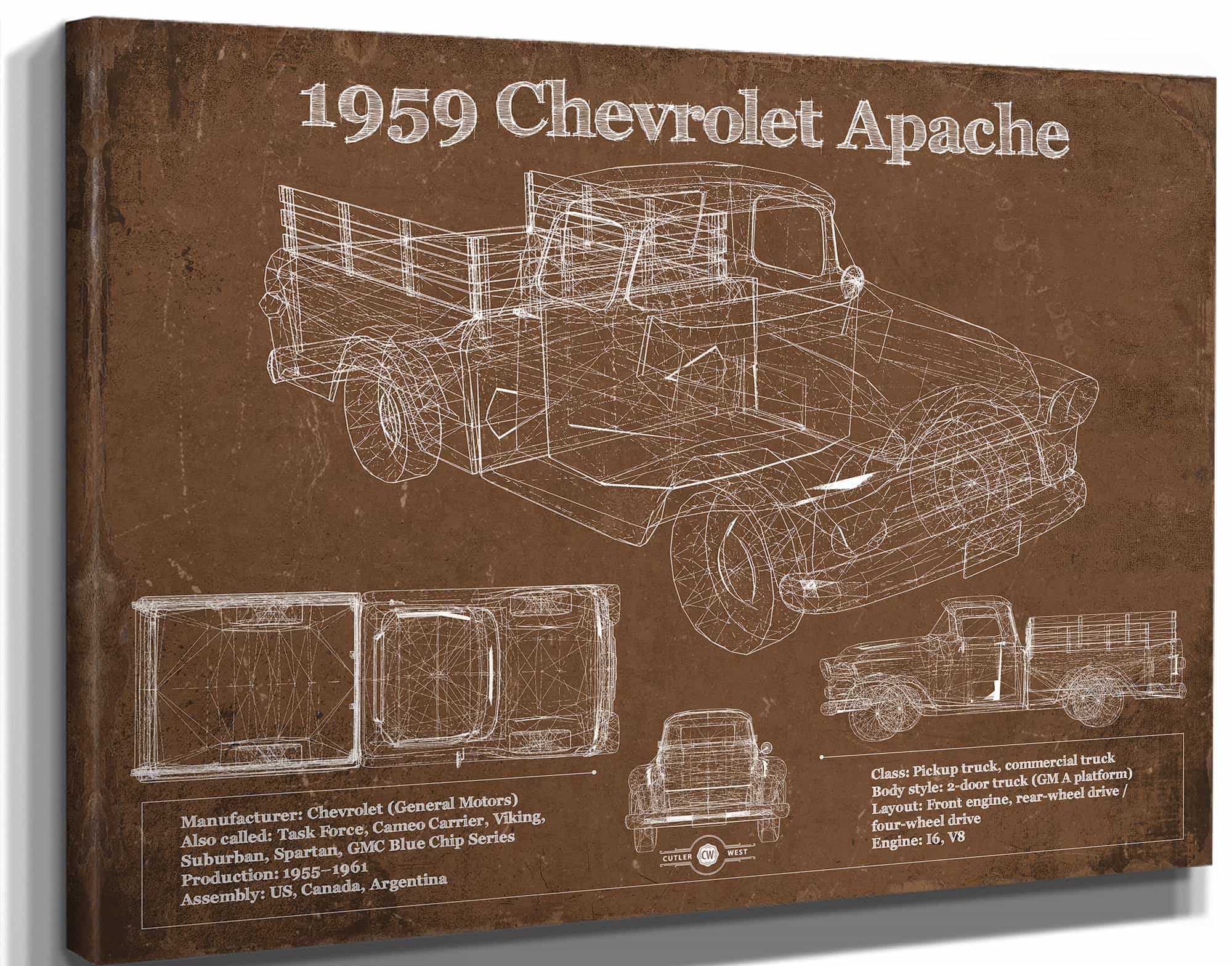 1959 Chevrolet Apache Fleetside Vintage Blueprint Auto Print