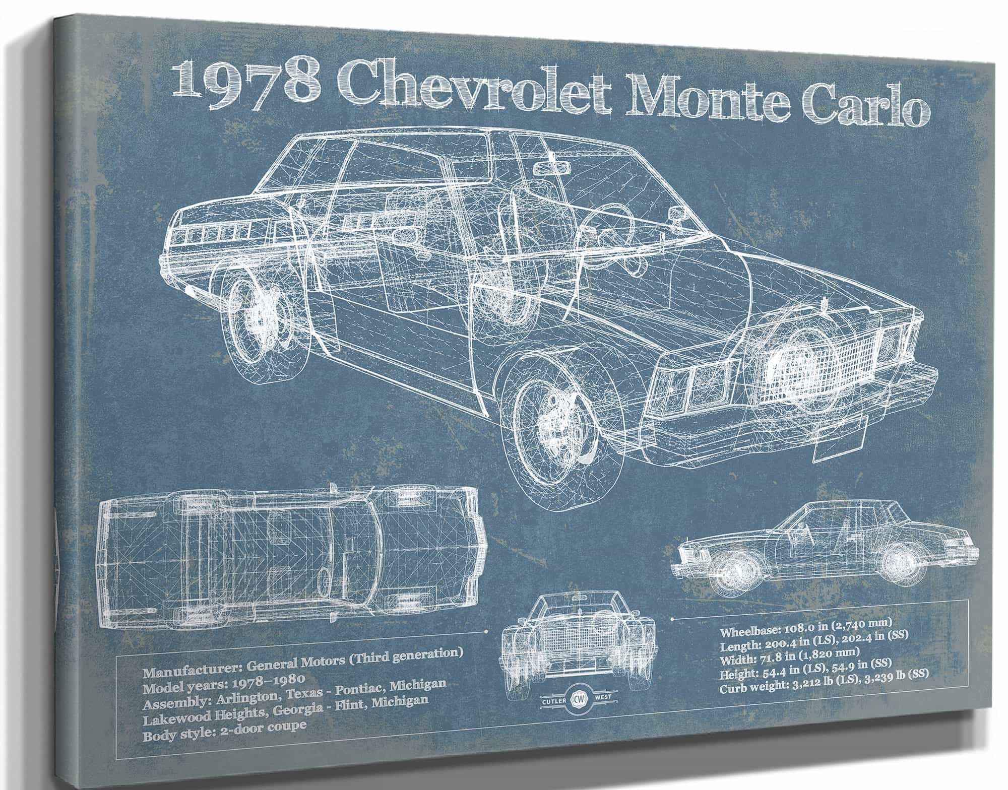 1978 Chevrolet Monte Carlo Blueprint Vintage Auto Patent Print