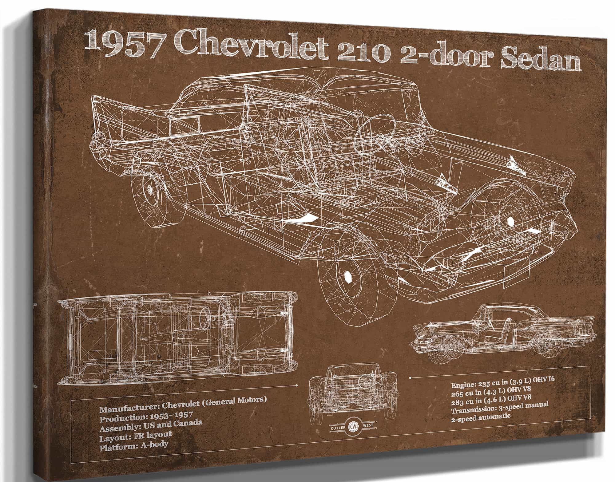 1957 Chevrolet 210 2 Door Sedan Vintage Blueprint Auto Print