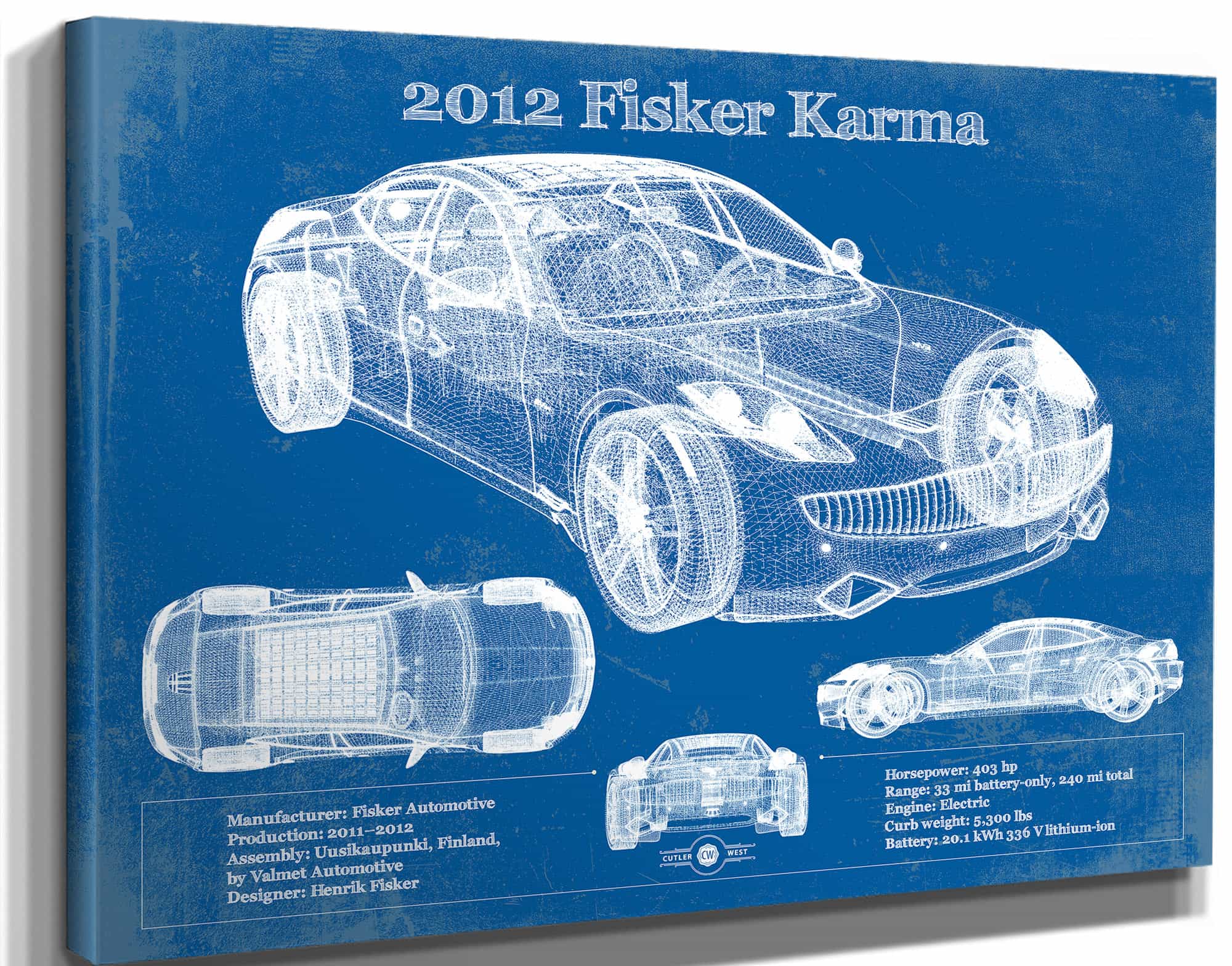 2012 Fisker Karma Blueprint Vintage Auto Print