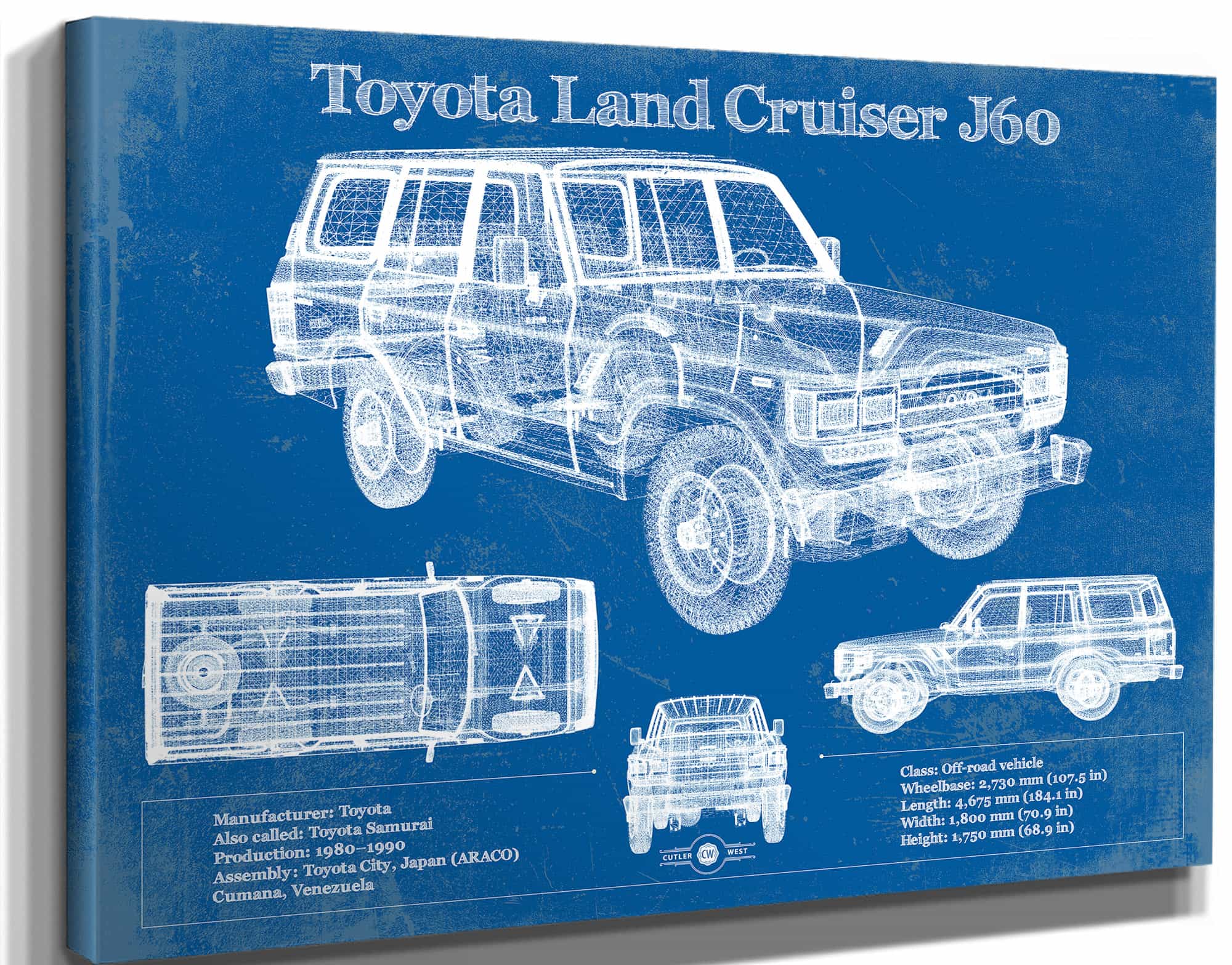 Toyota Land Cruiser J60 Blueprint Vintage Auto Print