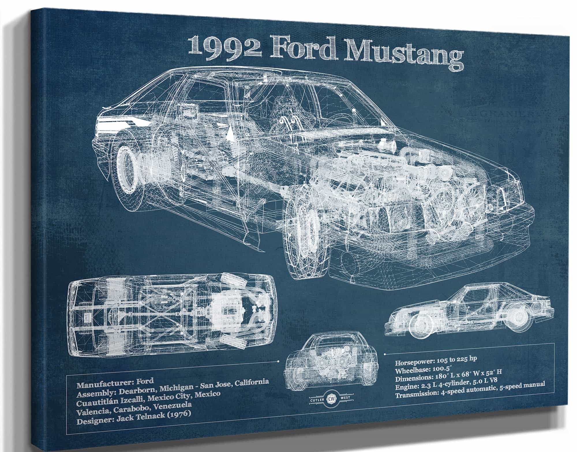 1992 Ford Mustang Fox body - Big Block Ford Twin Turbo Drag Car Original Blueprint Art