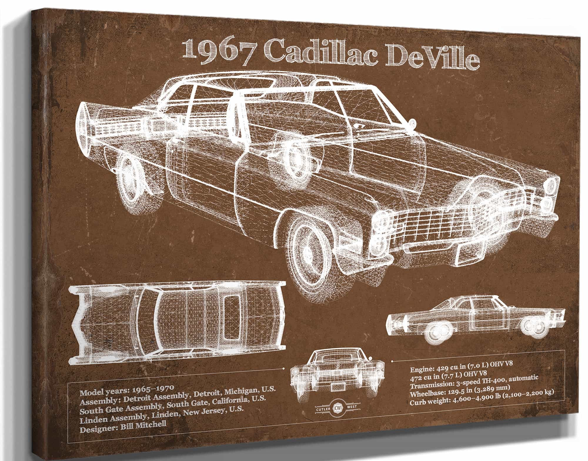 1967 Cadillac DeVille Blueprint Vintage Auto Print