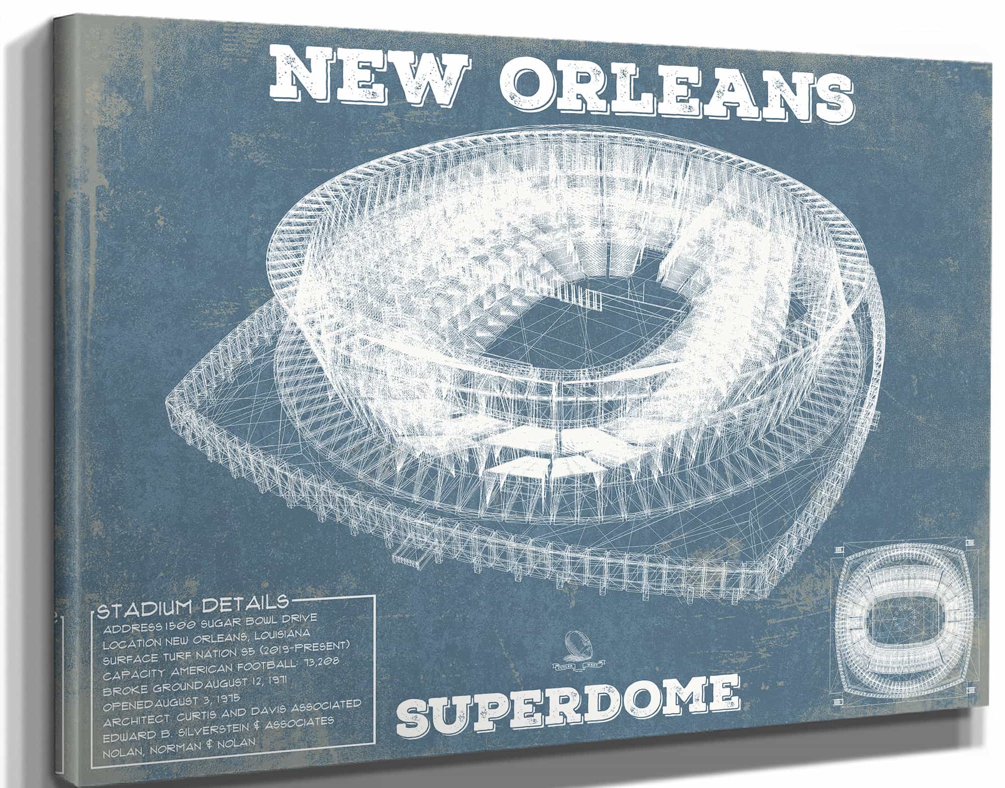 New Orleans Saints Superdome Seating Chart - Vintage Football  Team Color Print
