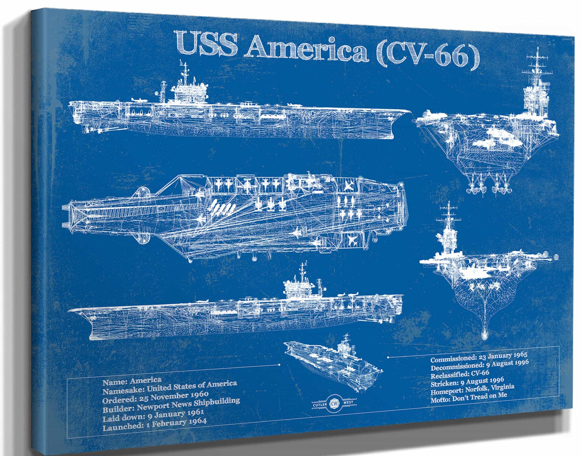 USS America (CV-66) Aircraft Carrier Blueprint Original Military Wall Art