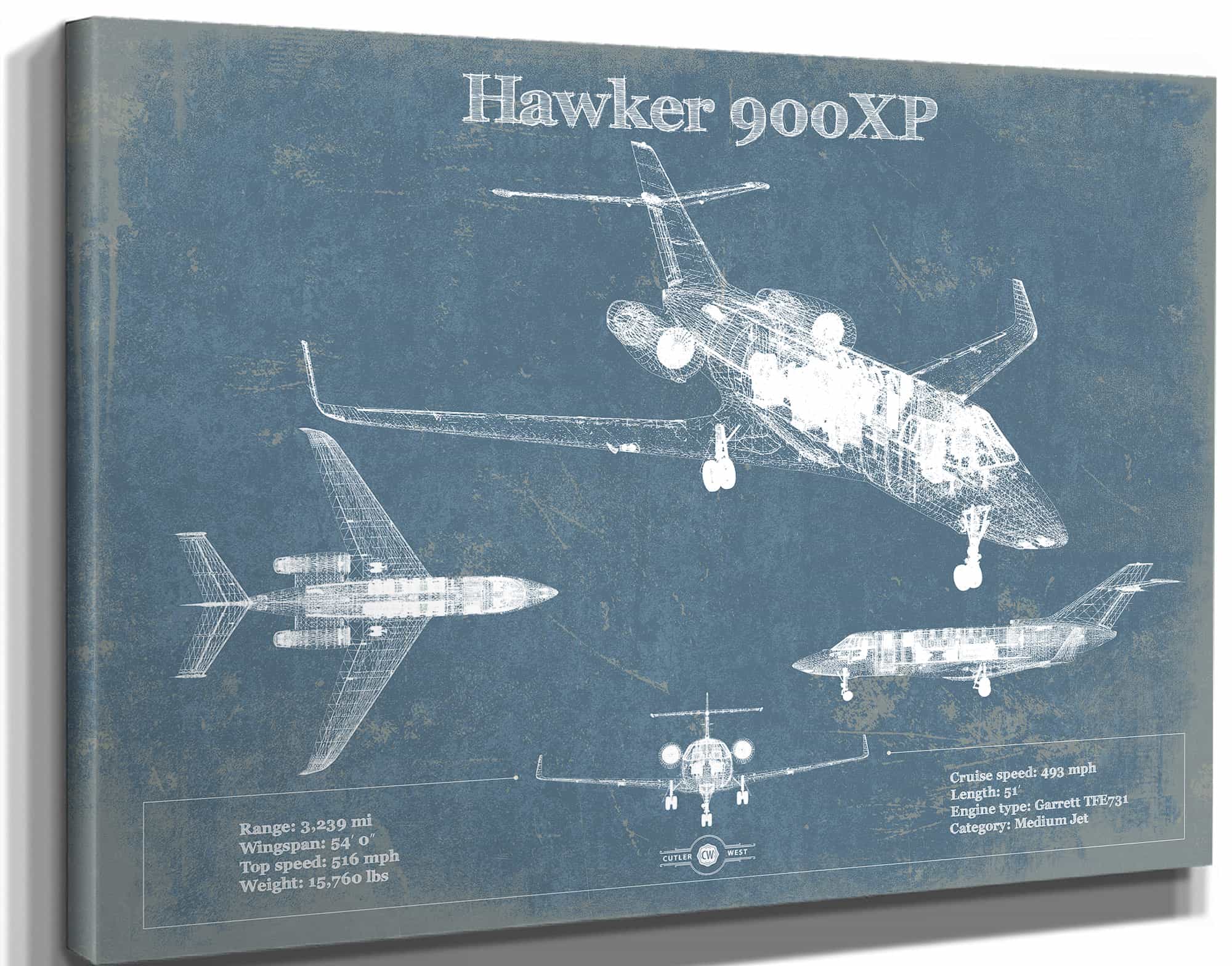 Hawker 900XP Vintage Aviation Blueprint Print - Custom Pilot Name Can Be Added