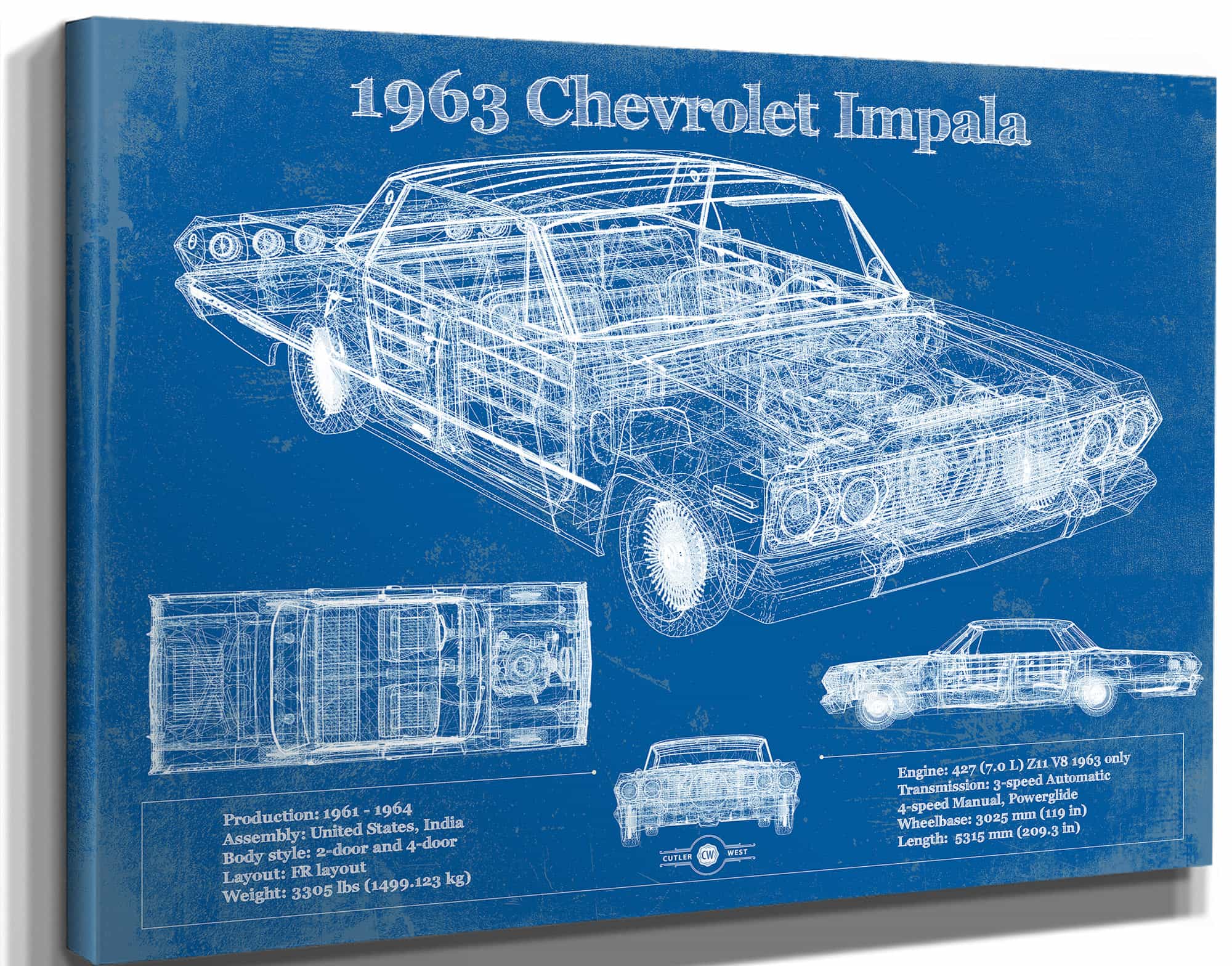 1963 Chevrolet Impala Blueprint Vintage Auto Print
