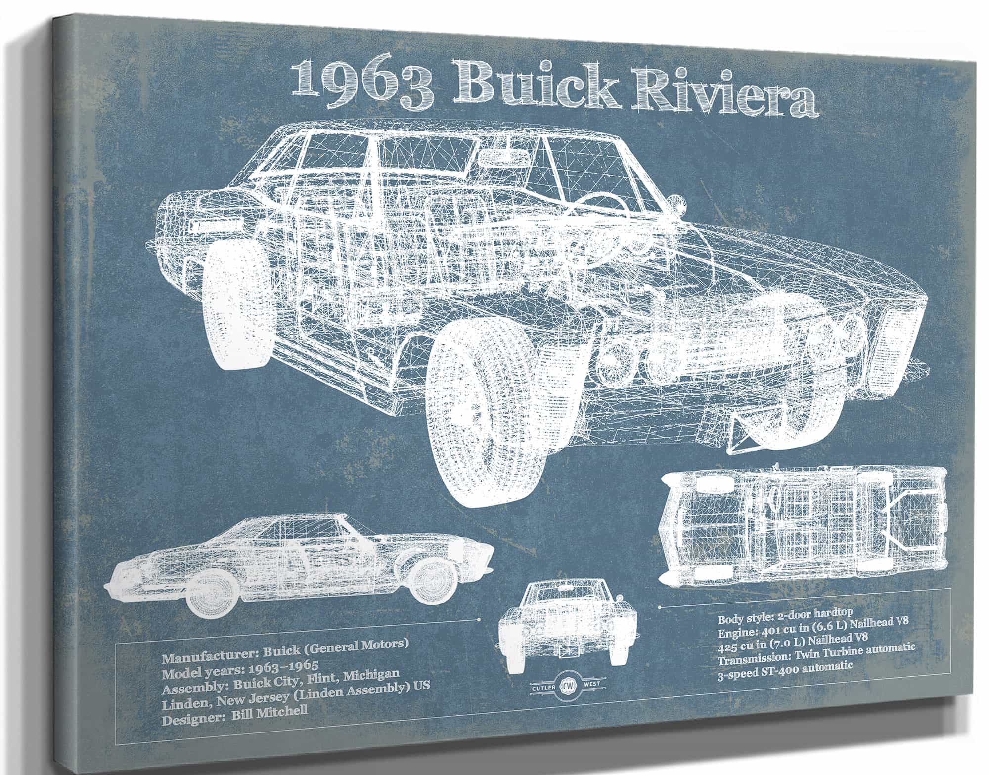 1963 Buick Riviera Vintage Blueprint Auto Print