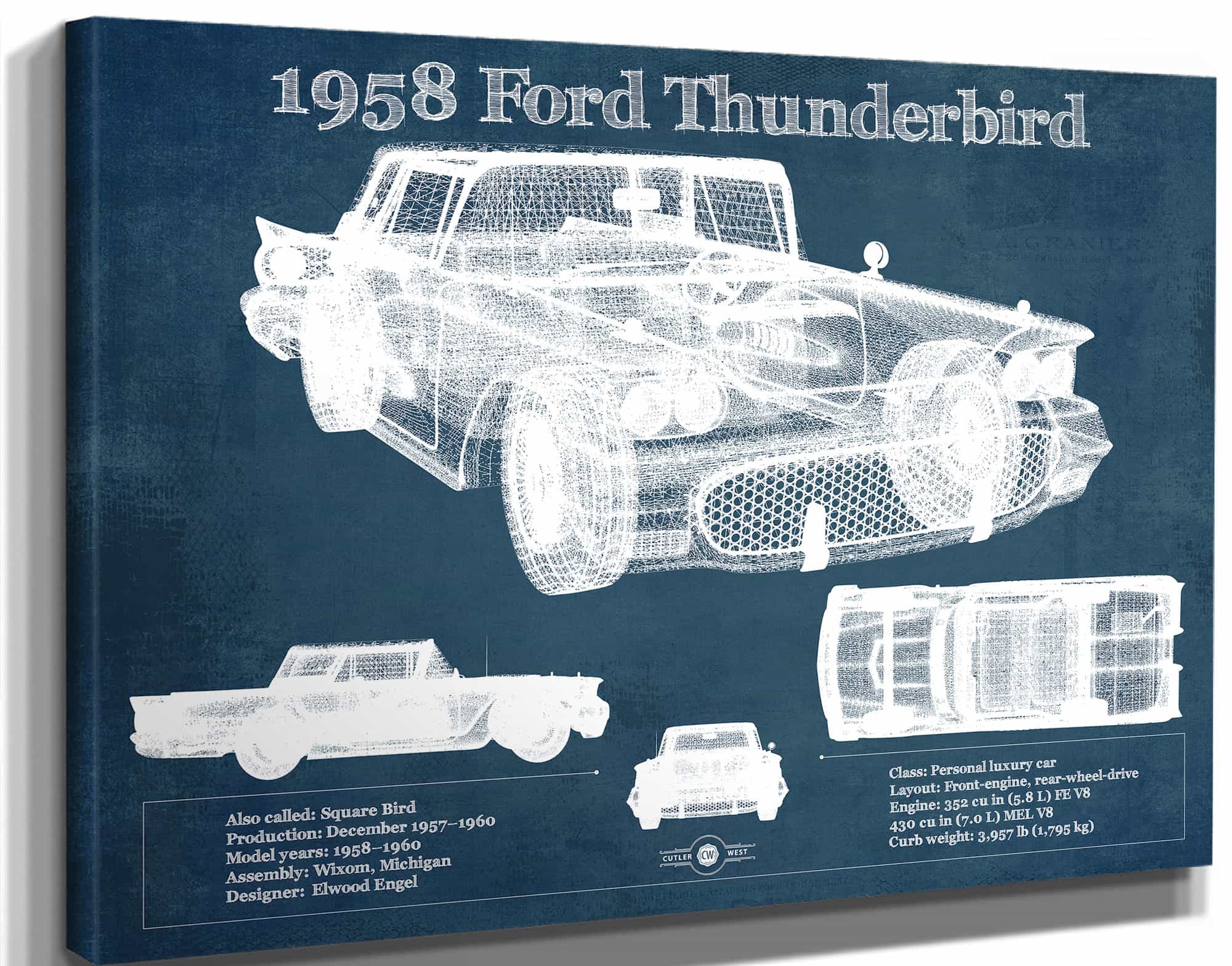 1958 Ford Thunderbird Vintage Blueprint Auto Print