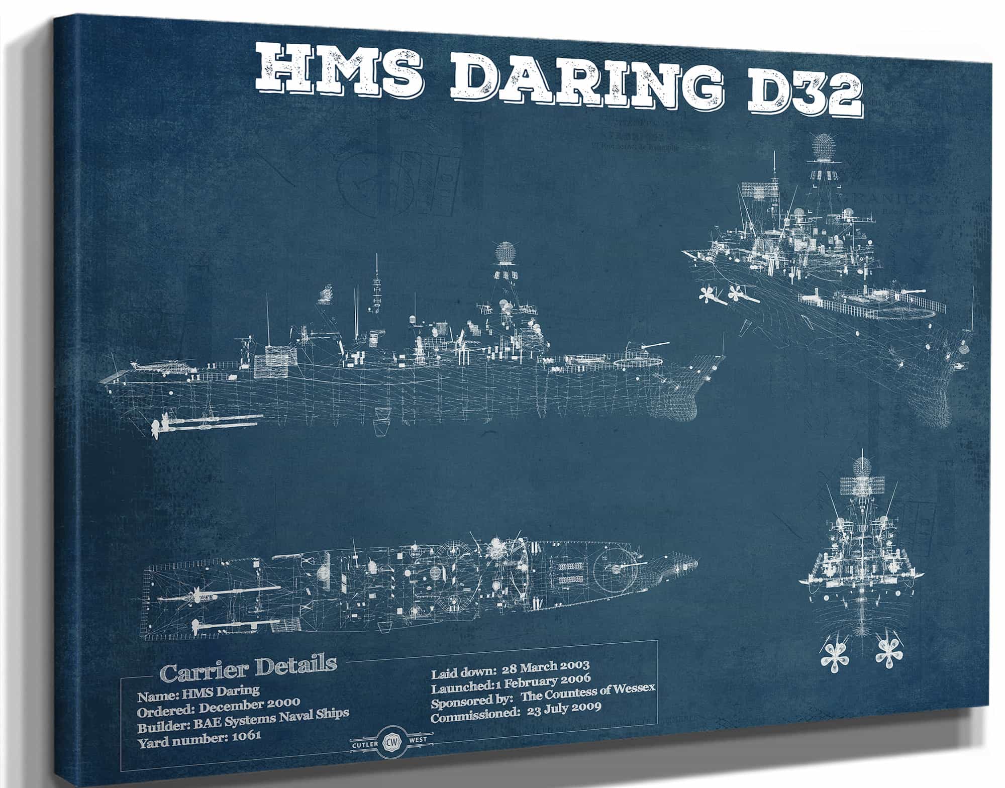HMS Daring (D32) Blueprint Original Military Wall Art - Customizable