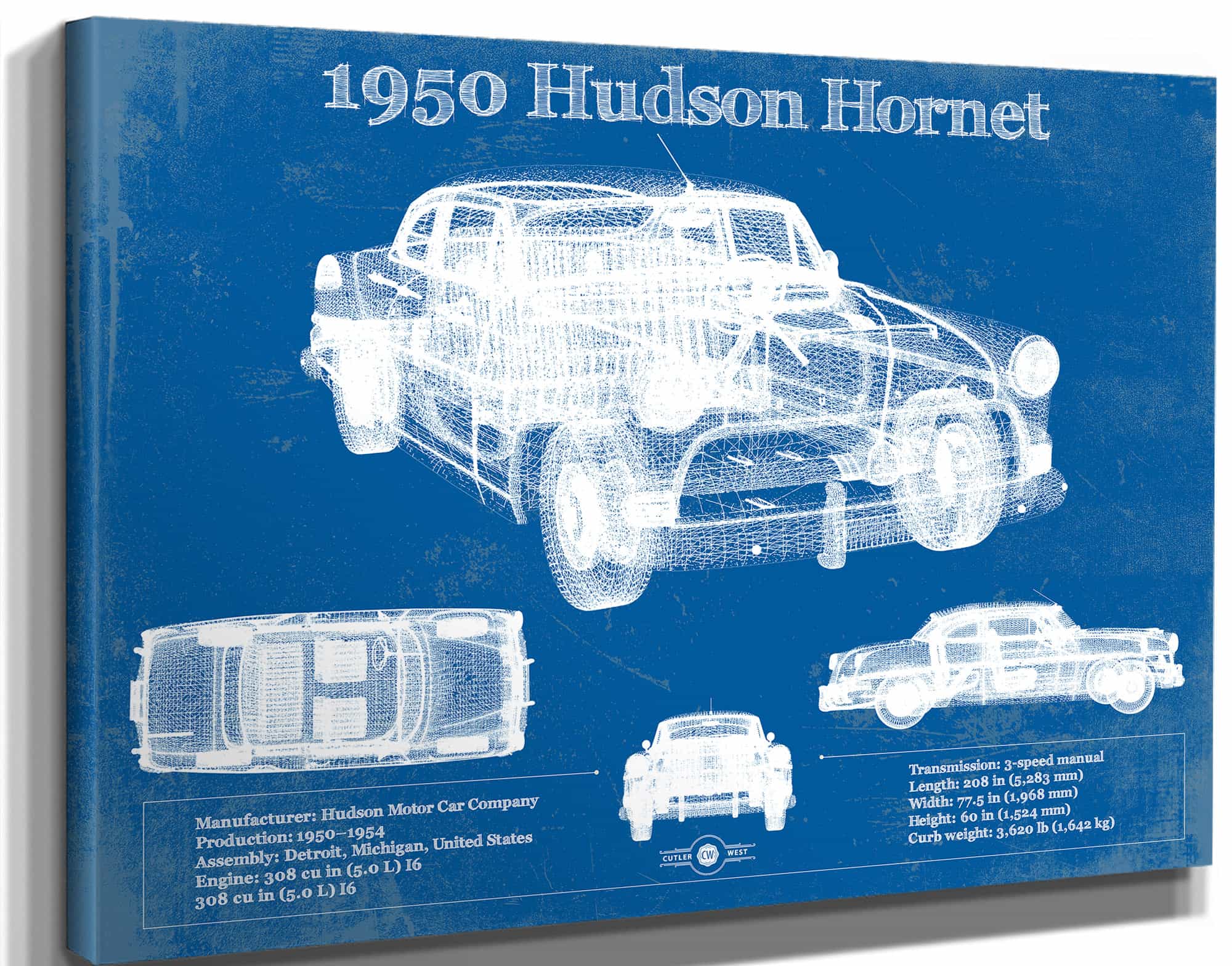 1950 Hudson Hornet Vintage Blueprint Auto Print